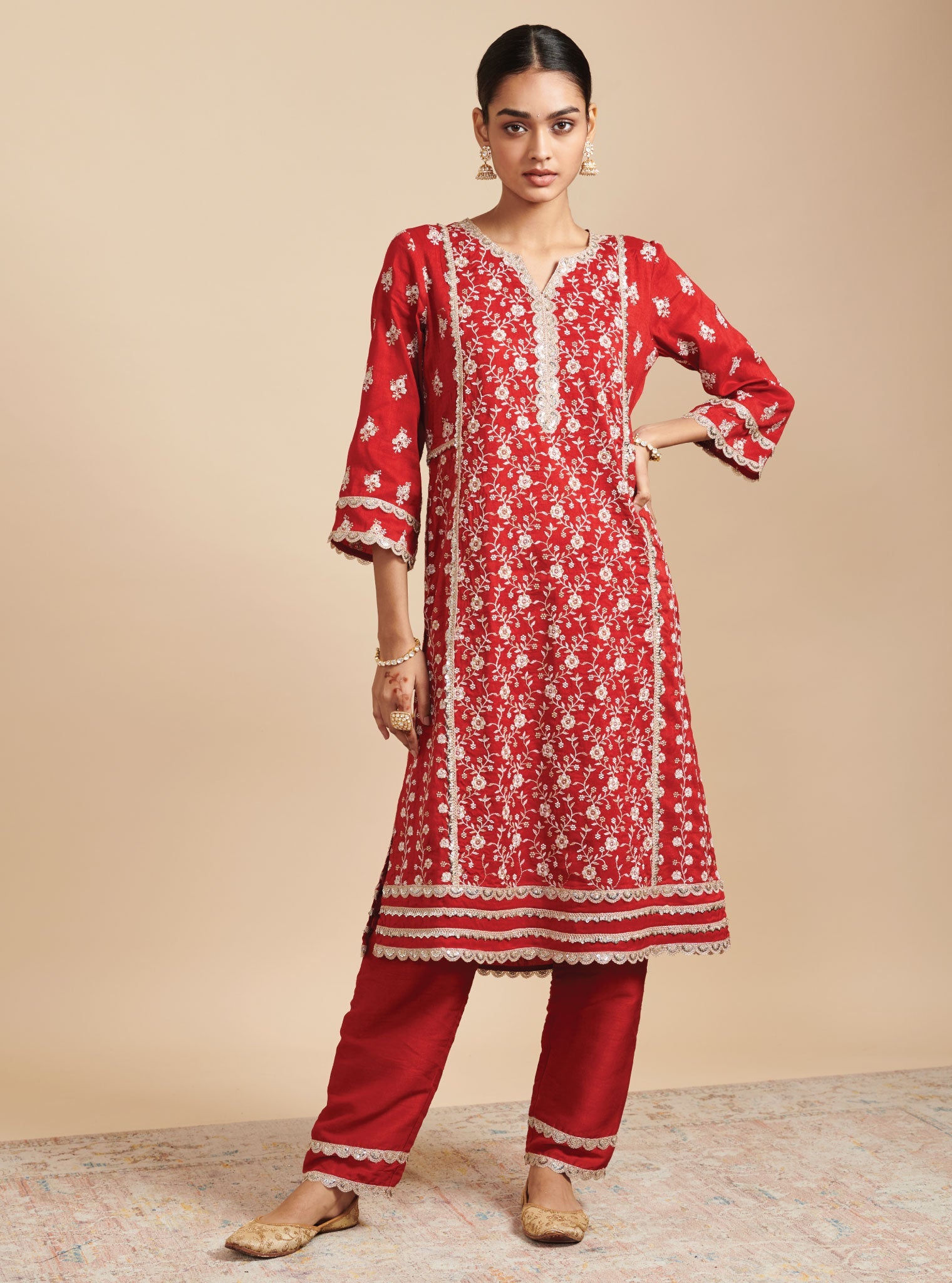 Kaashni Silk Red Kurta Set