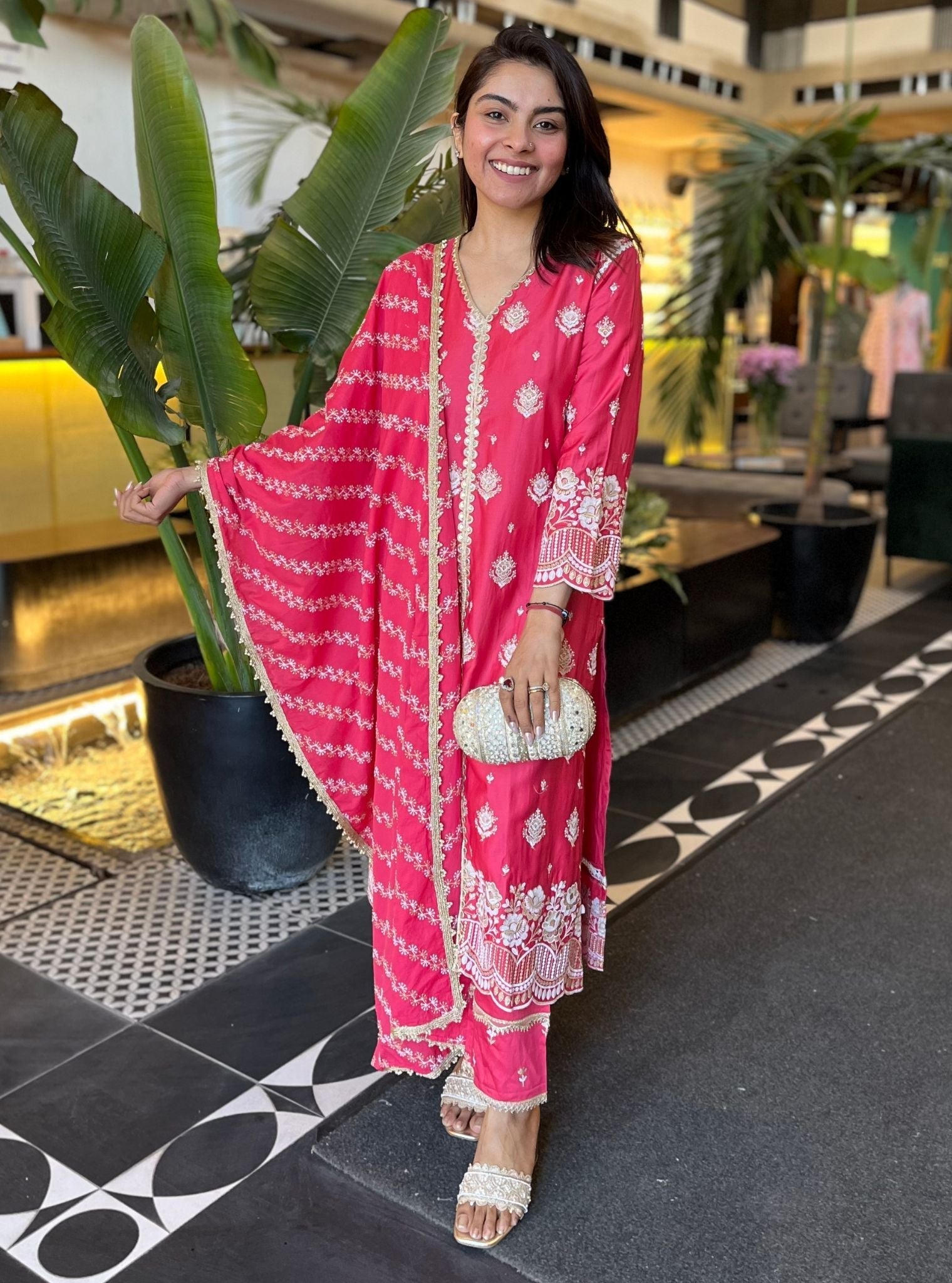 Periyar Pima Satin Fuchsia Kurta Set