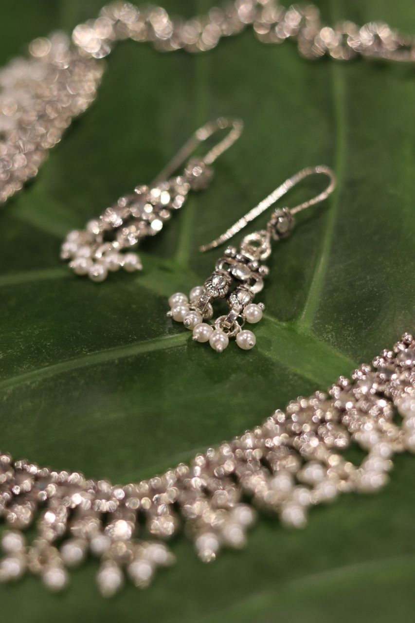 Pure Silver Mukta Necklace with Earrings