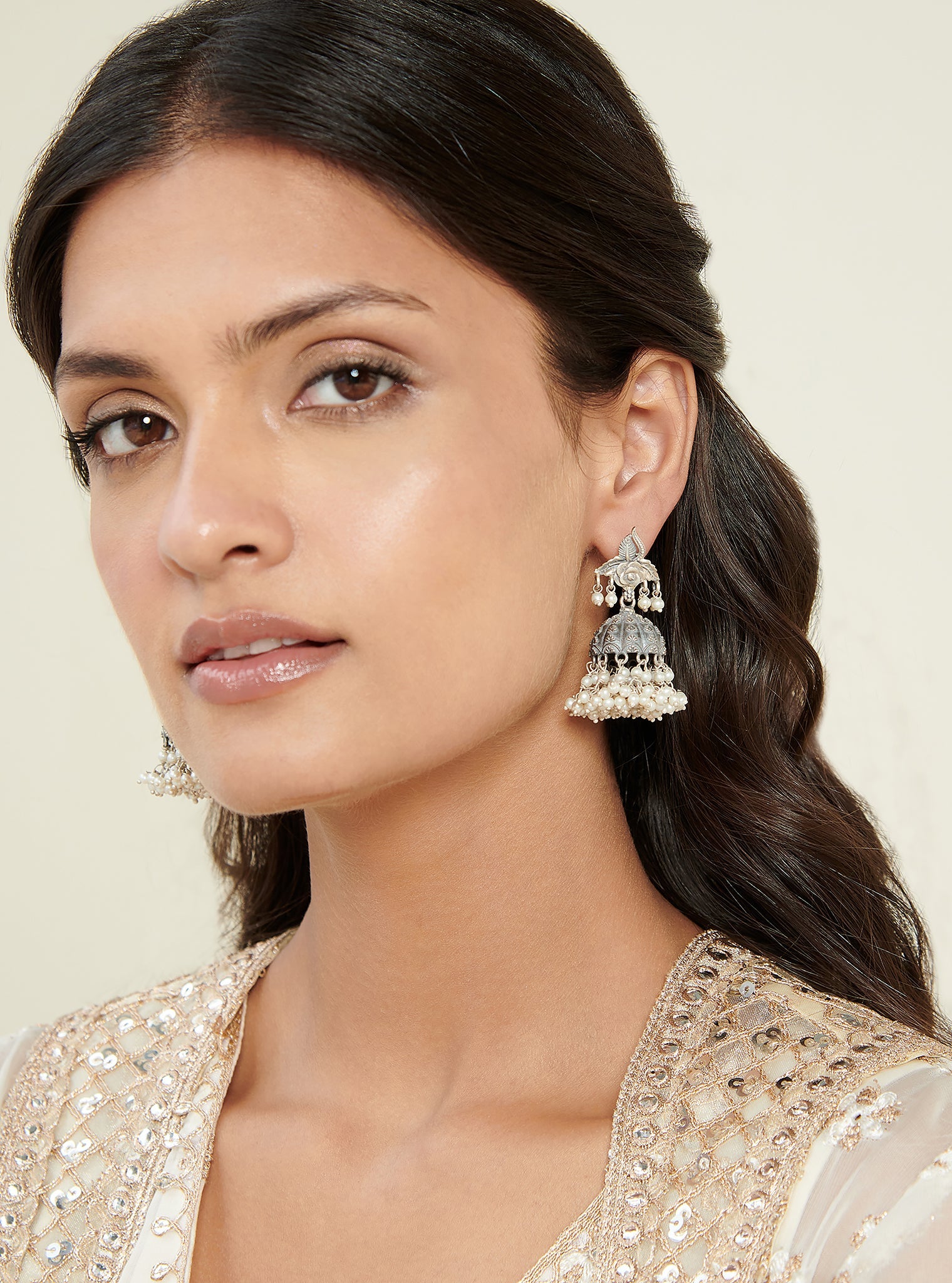 Pure Silver Melrose Pearl Jhumki