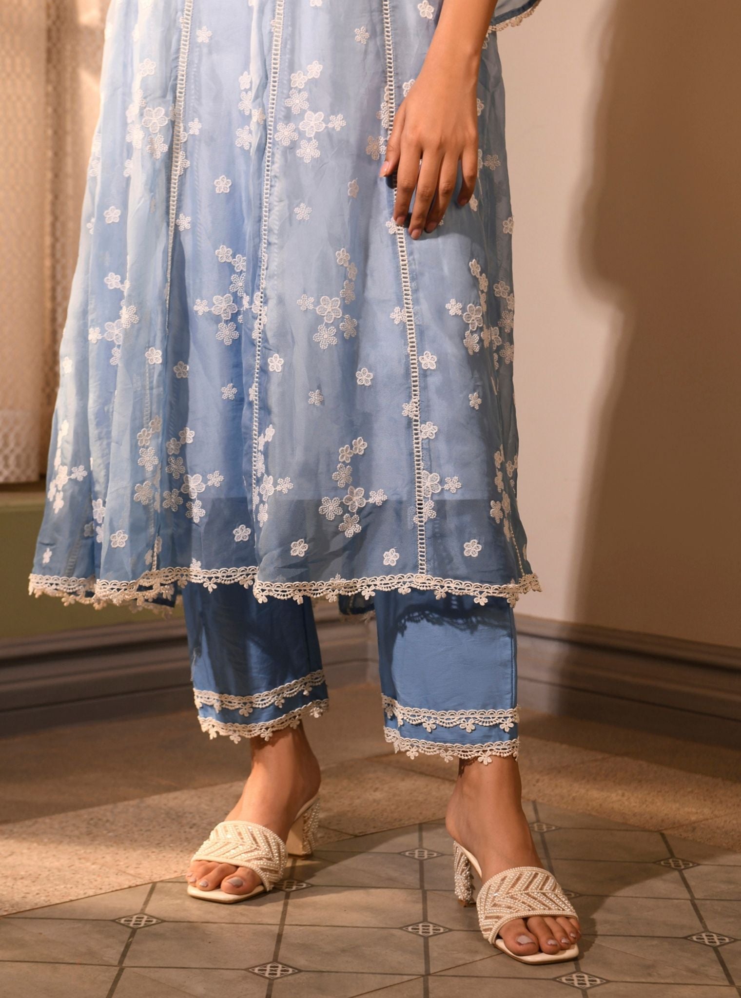 Aira Organza Blue Anarkali Kurta Set
