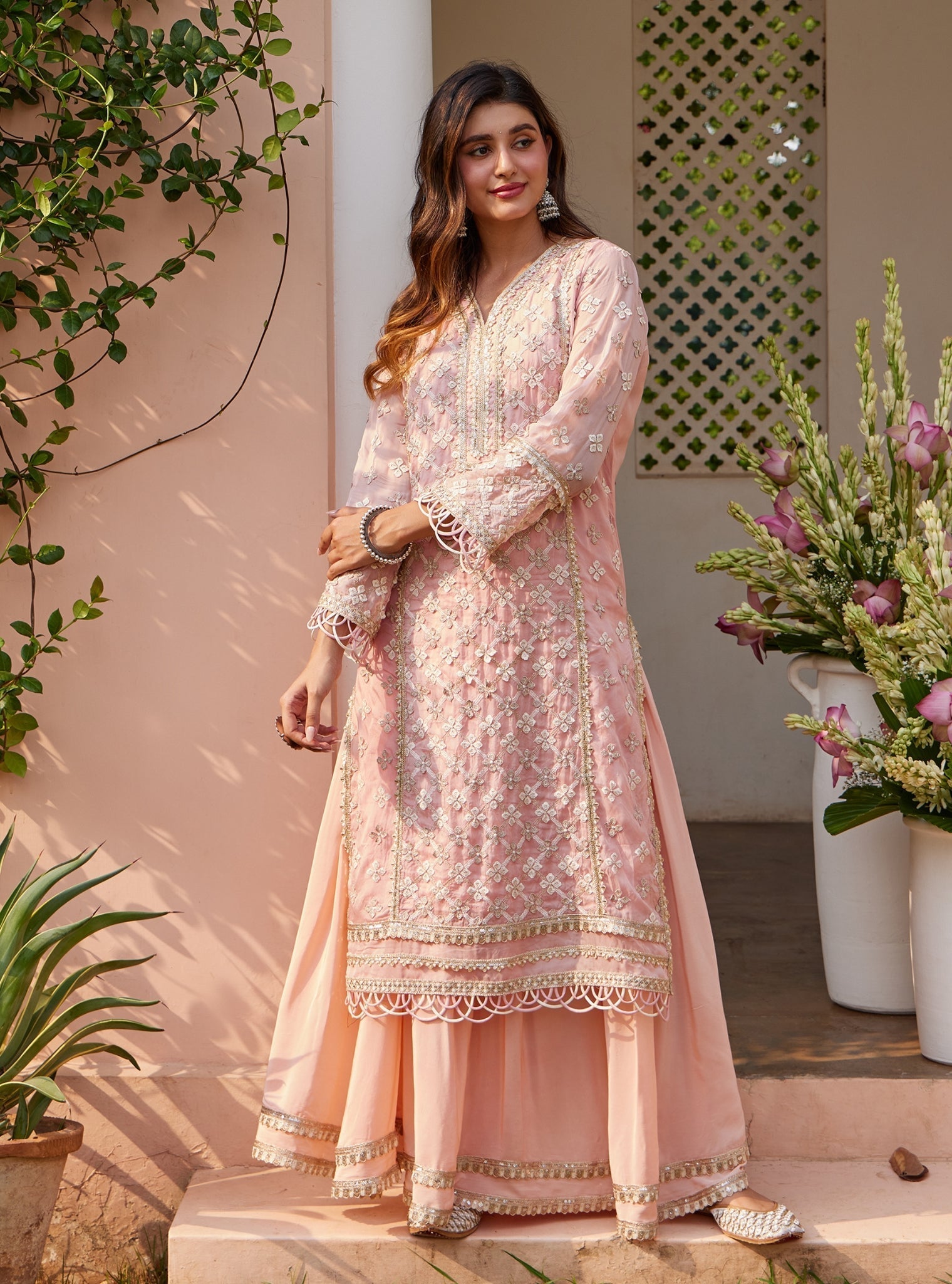 Citra Organza Pink Kurta with Skirt Set