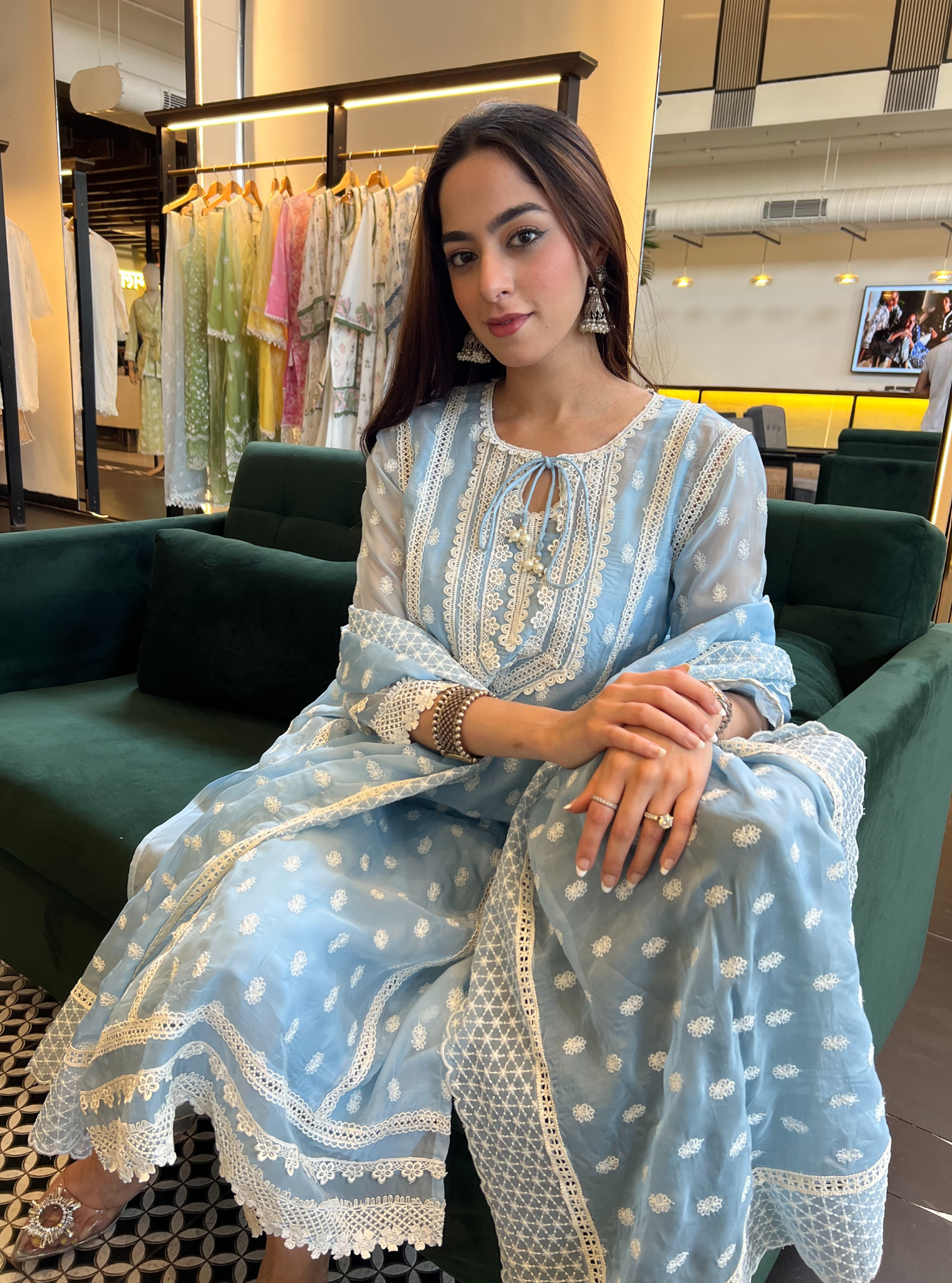 Jankia Organza Blue Kurta Set