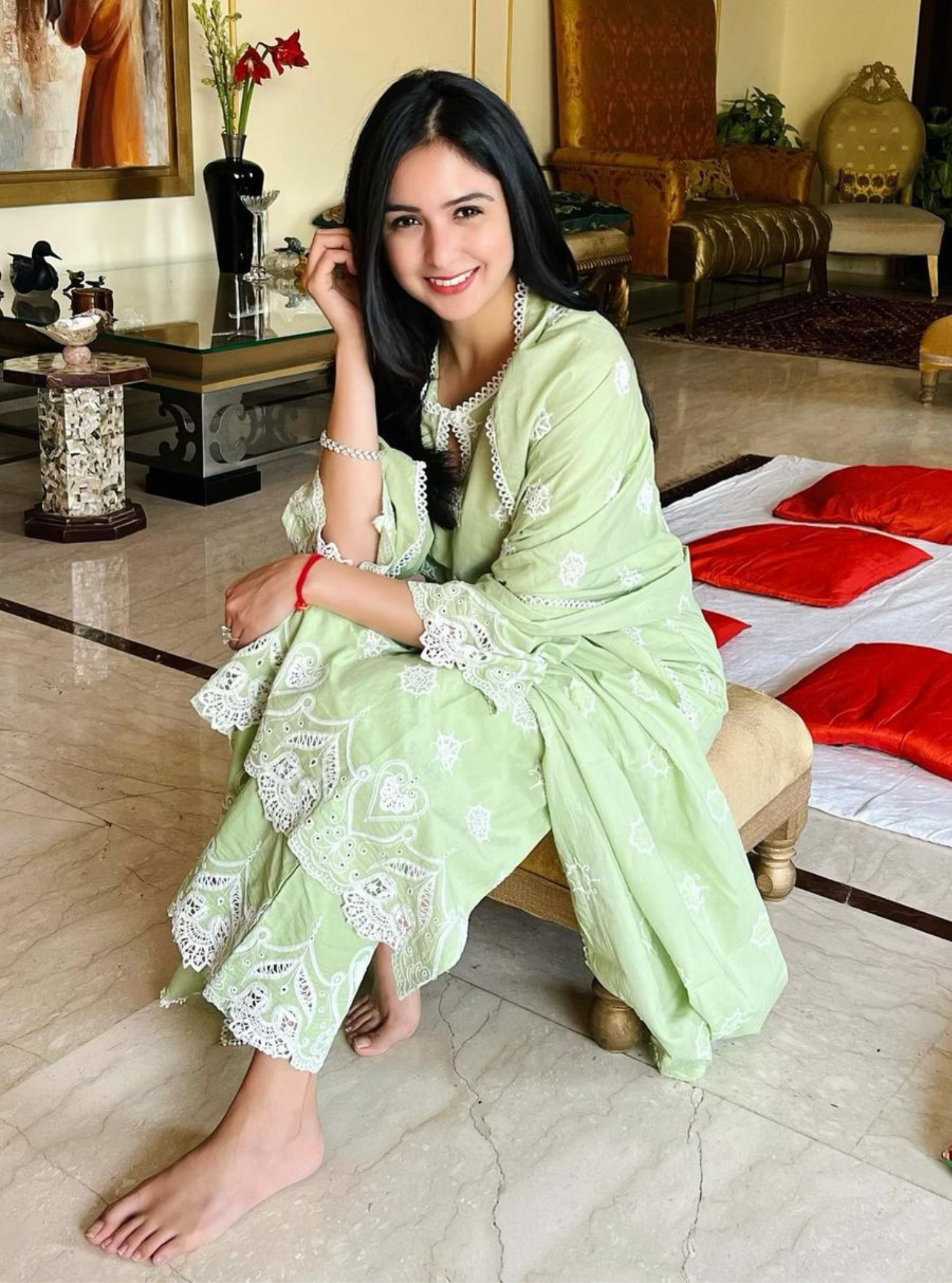 Tia Supima Cotton Green Kurta with Palazzo Set