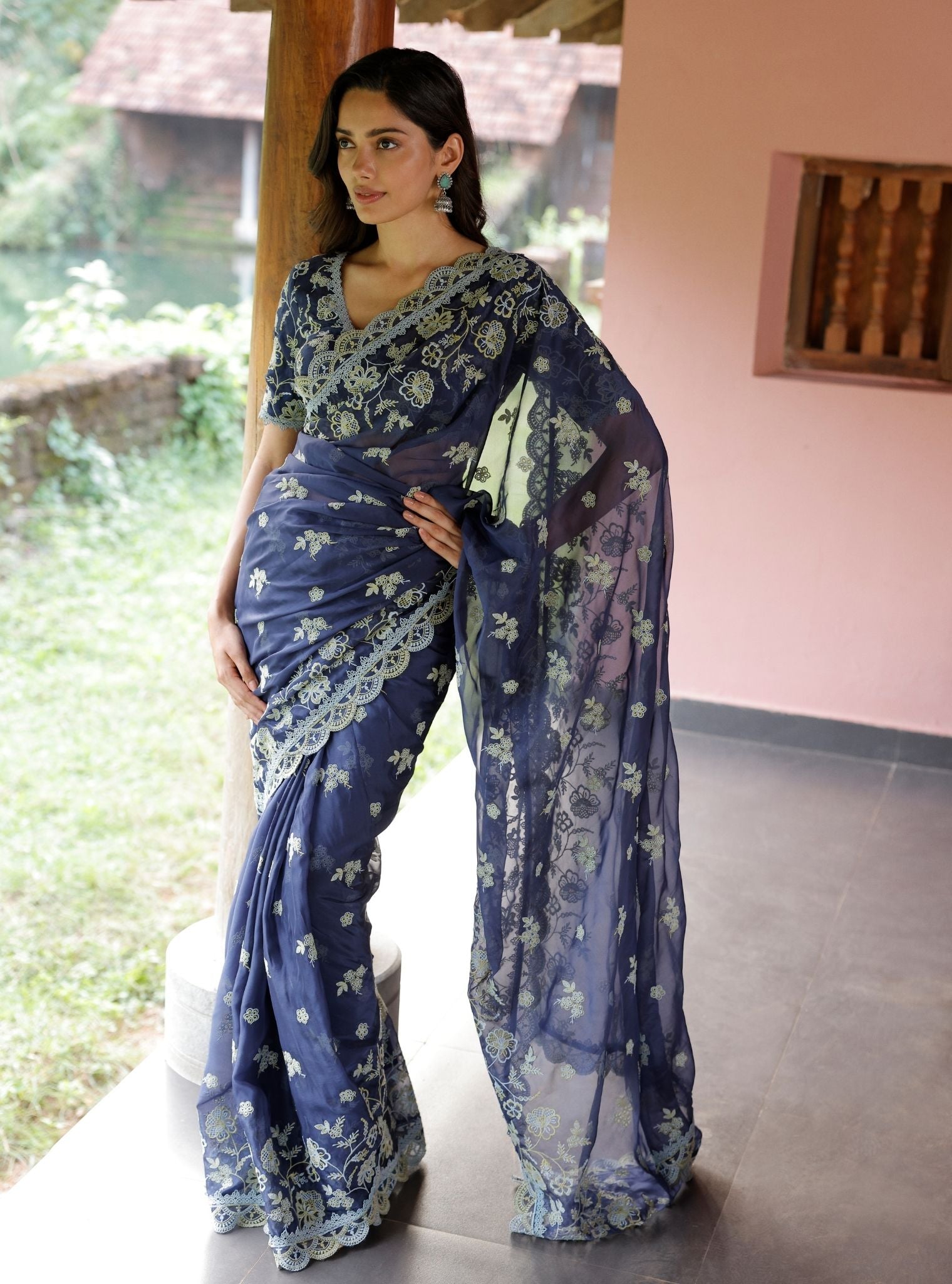 Chia Organza Navy Saree