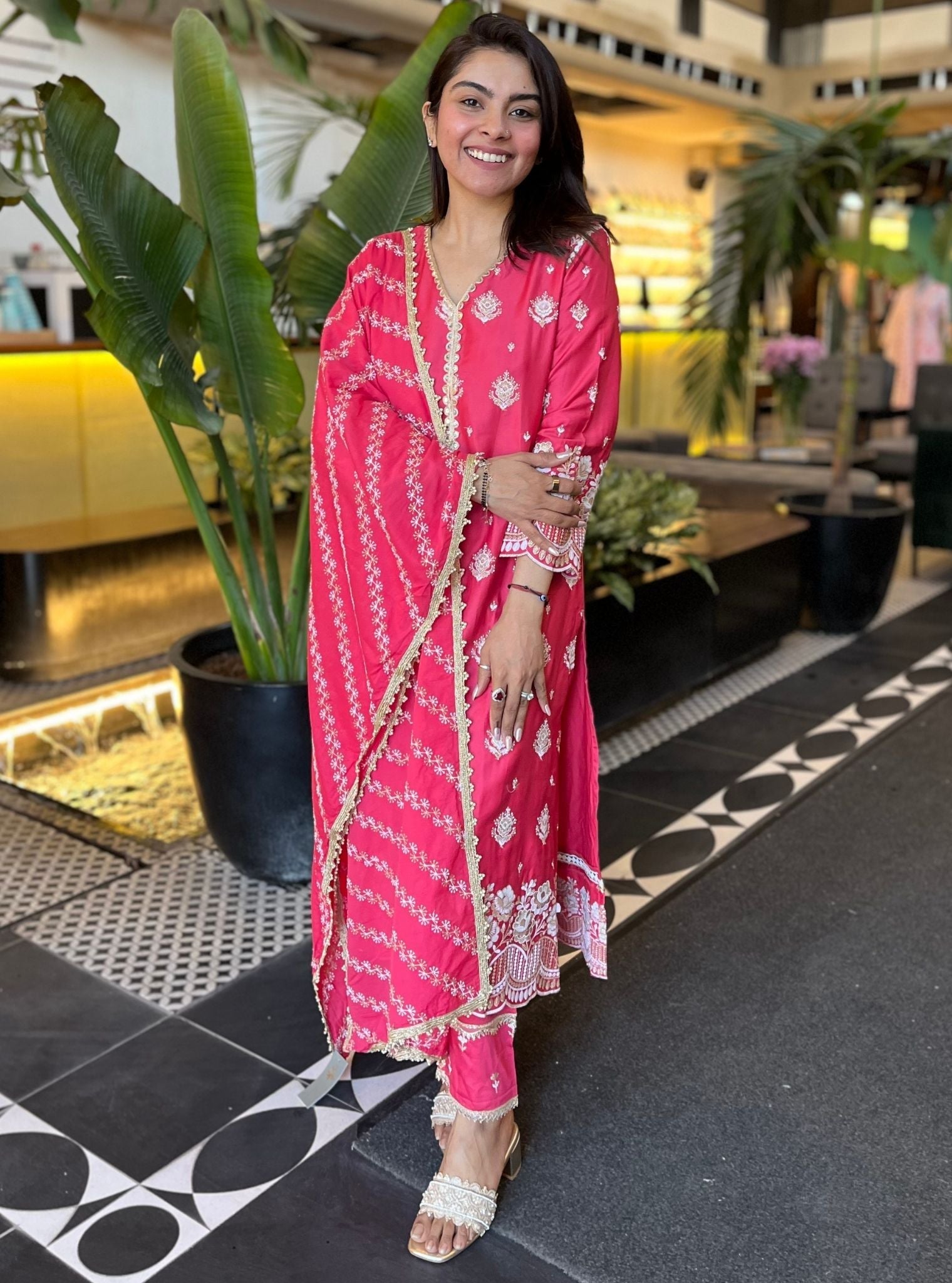 Periyar Pima Satin Fuchsia Kurta Set