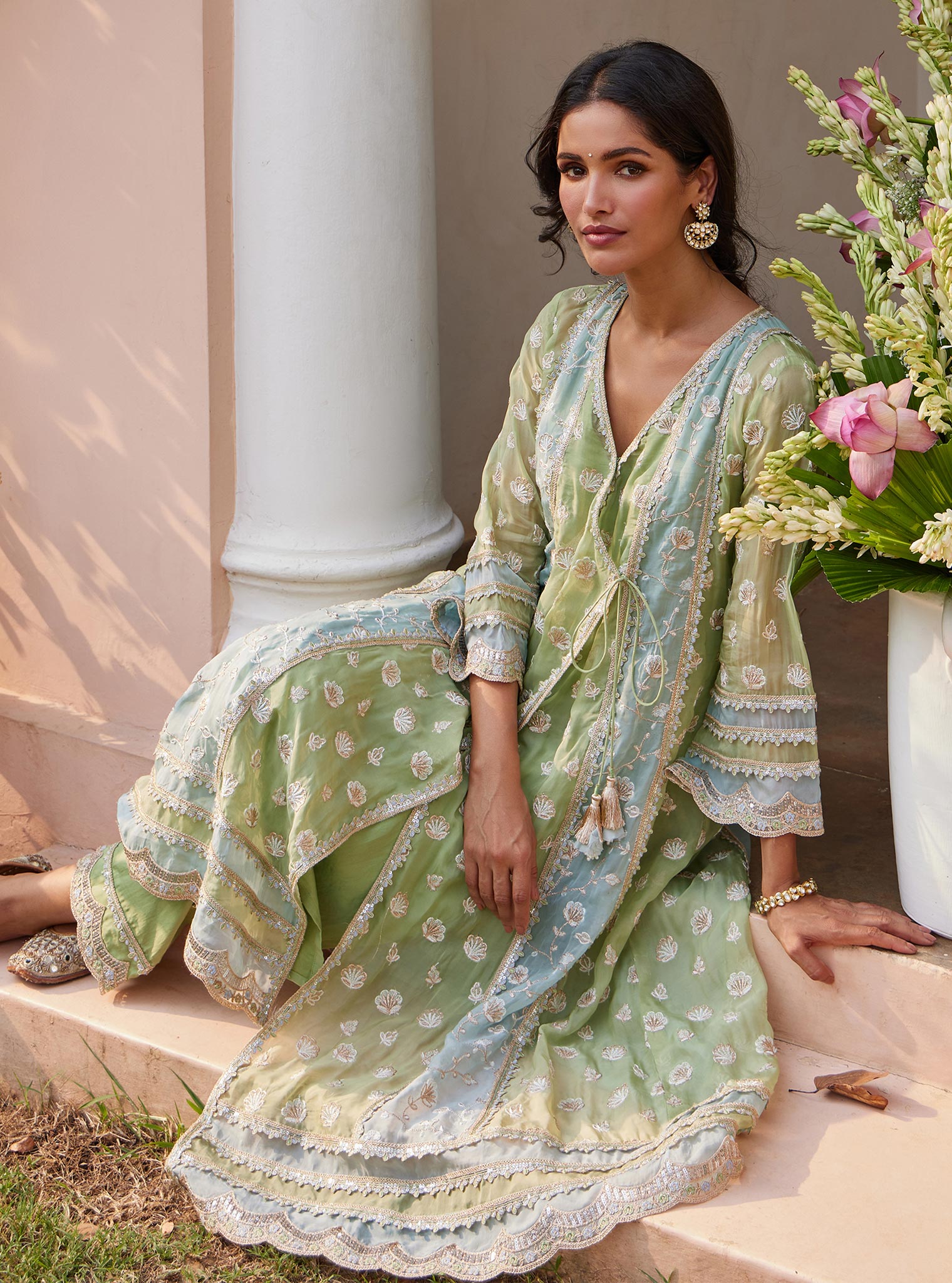 Panya Organza Green Anarkali Kurta Set