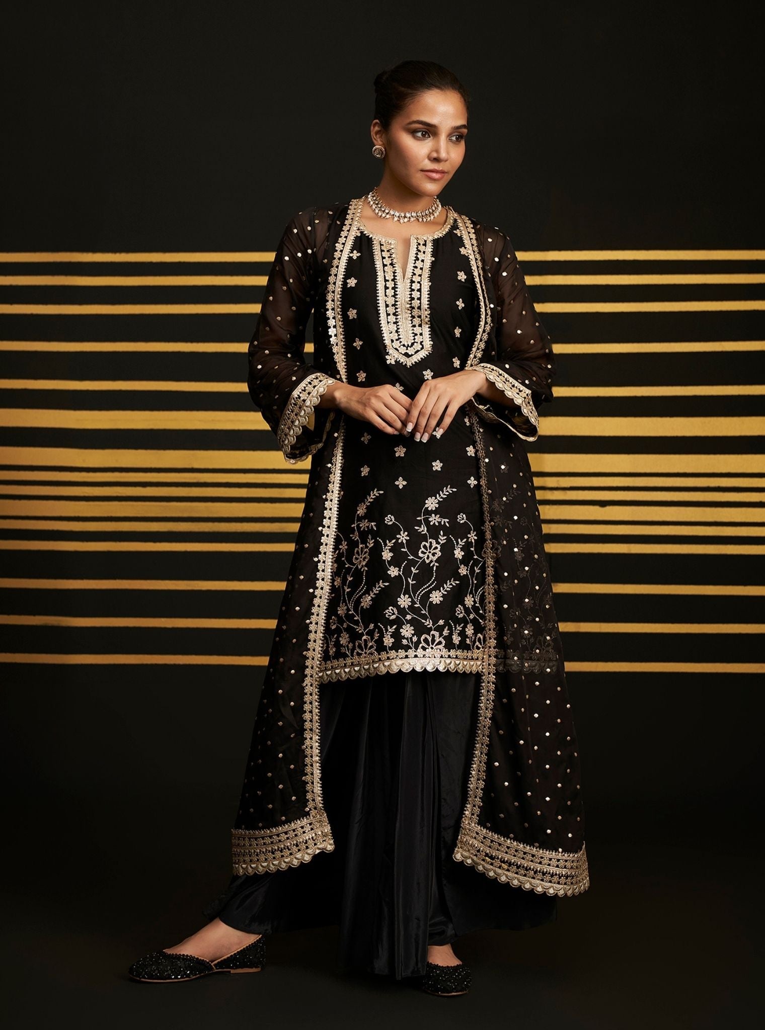 Sukoon Pima Satin Black Kurta Set