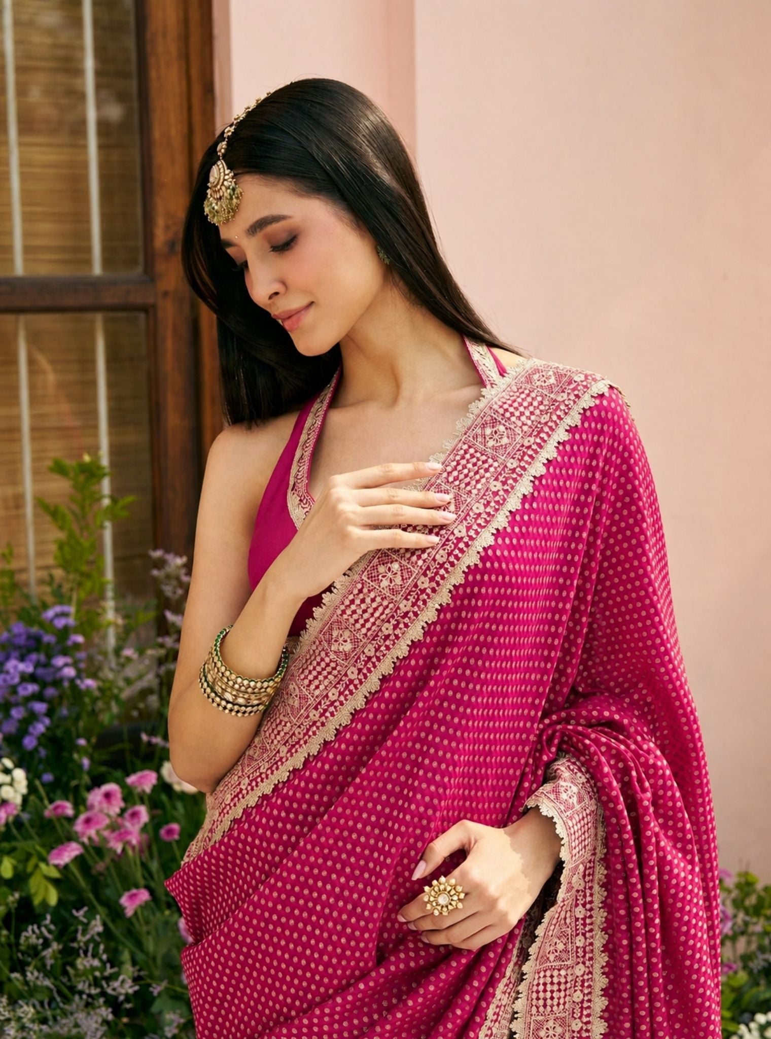 Pankhuri Banarasi Fuchsia Saree