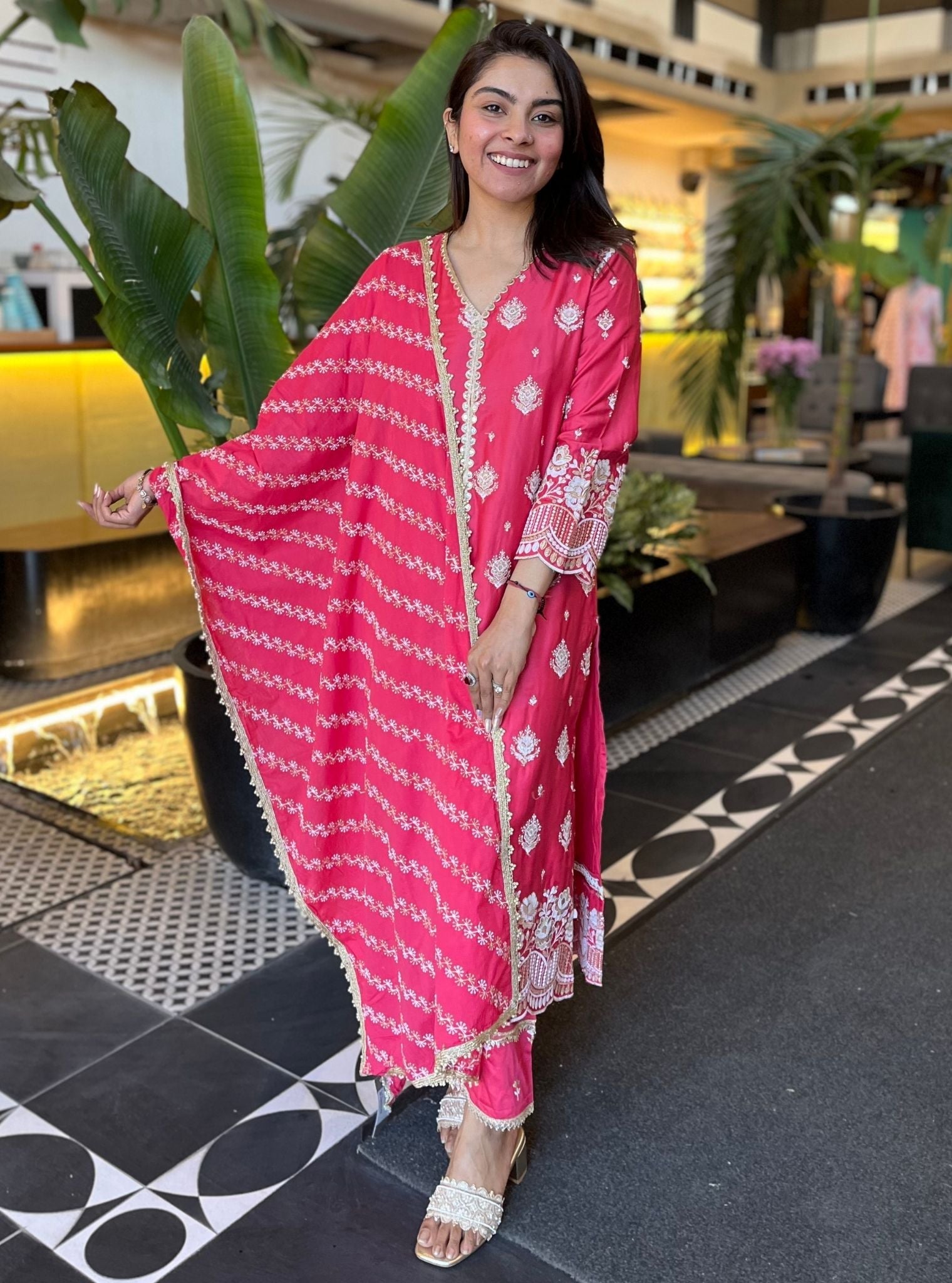 Periyar Pima Satin Fuchsia Kurta Set