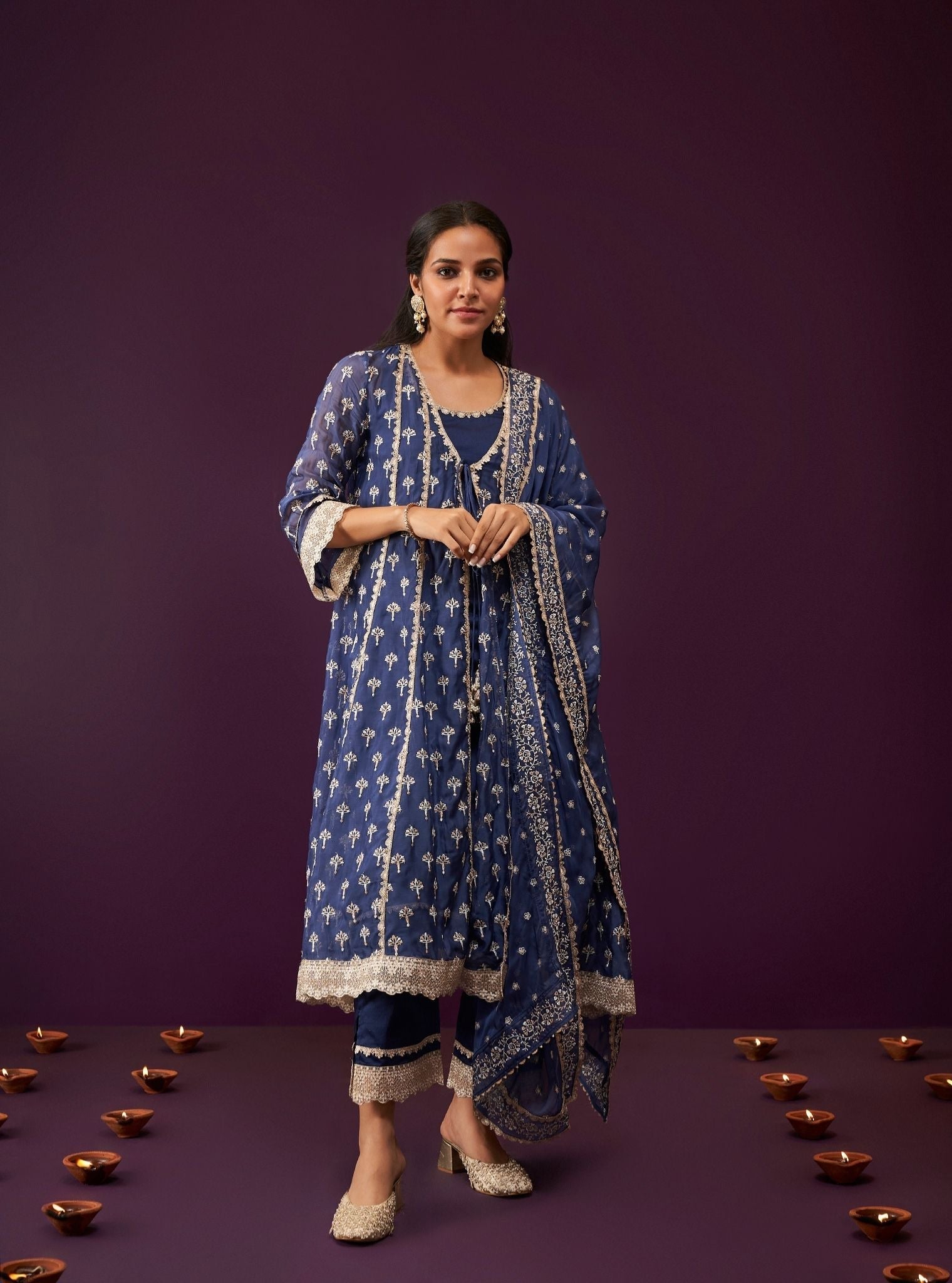 Sanoh Organza Navy Anarkali Kurta Set