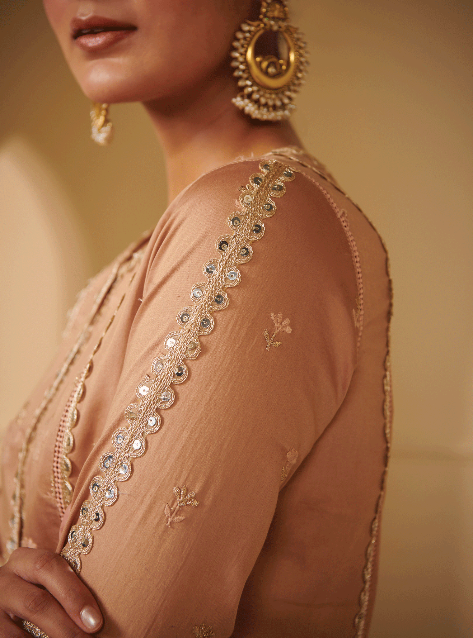 Kaveri Pima Satin Brown Kurta Set