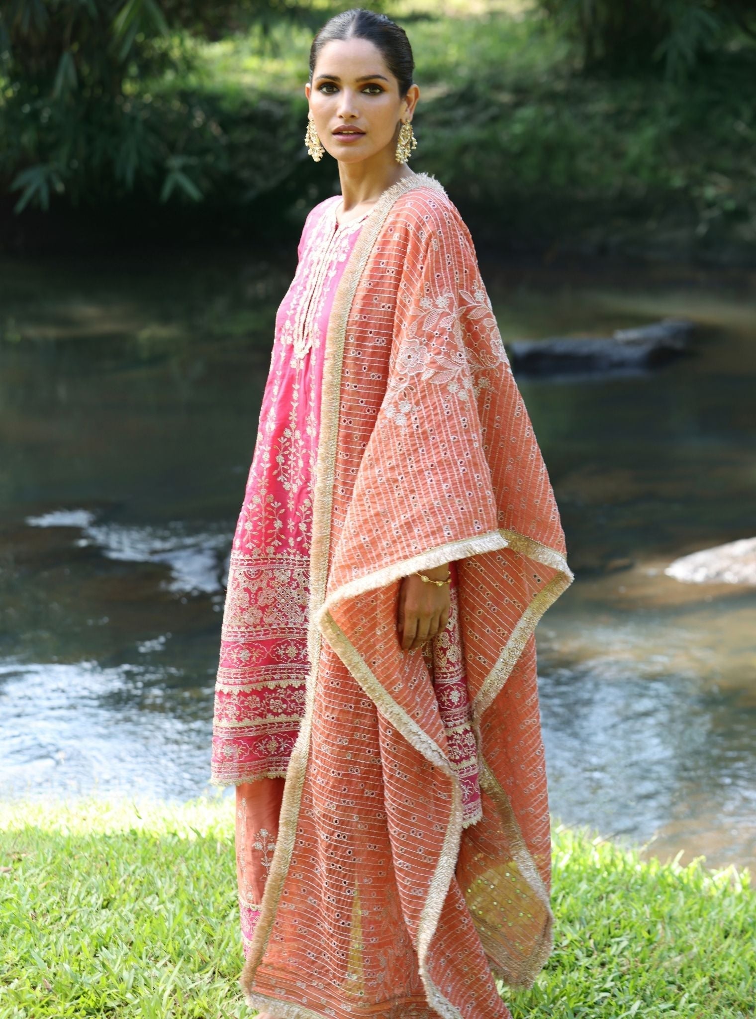 Kali Organza Fuschia Kurta Set