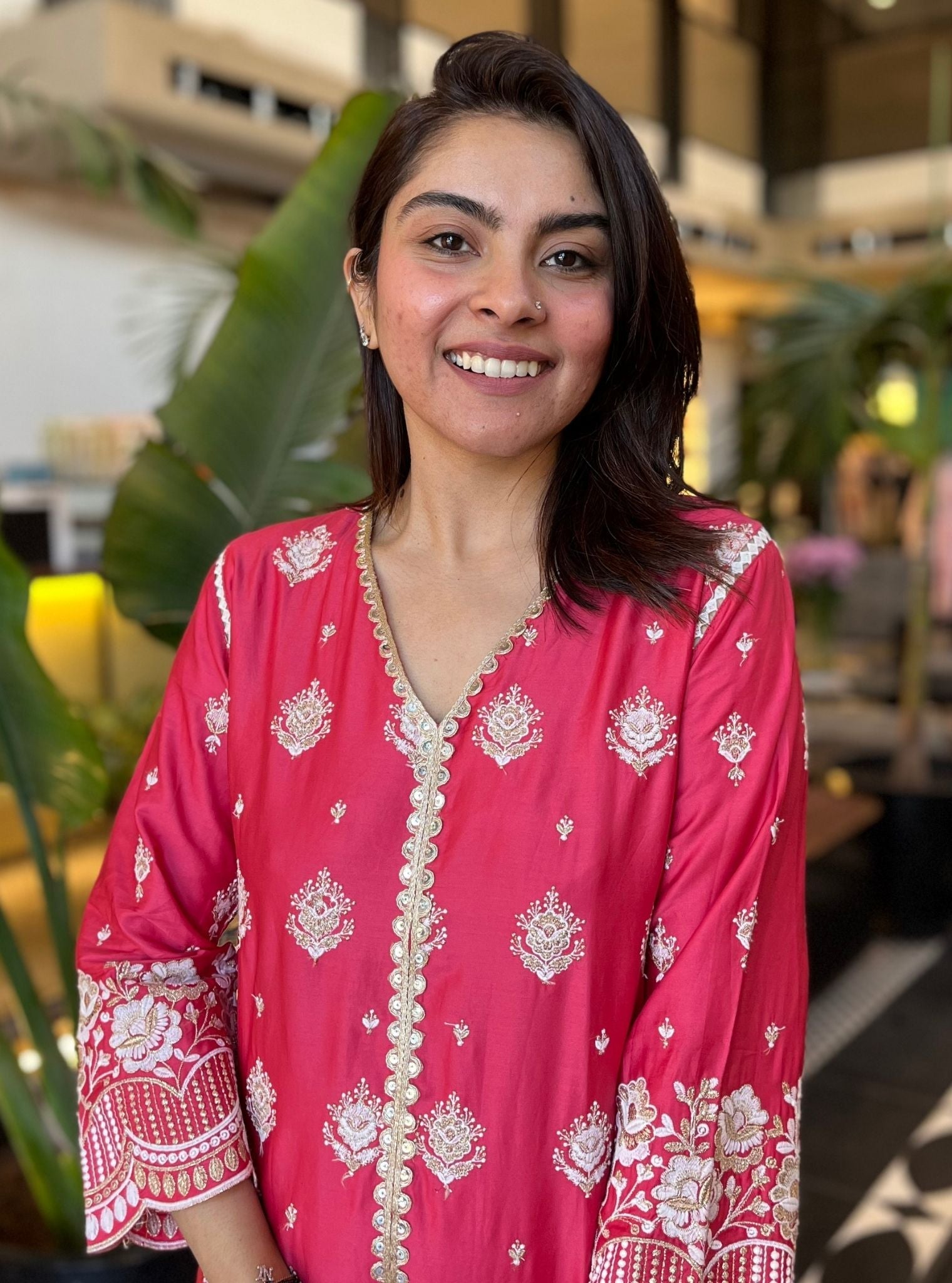 Periyar Pima Satin Fuchsia Kurta Set