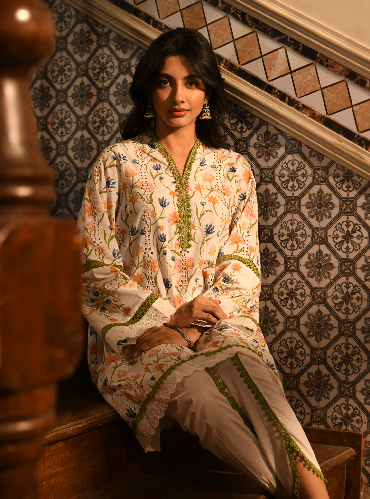 Gargi Supima Cotton Printed White Kurta Set