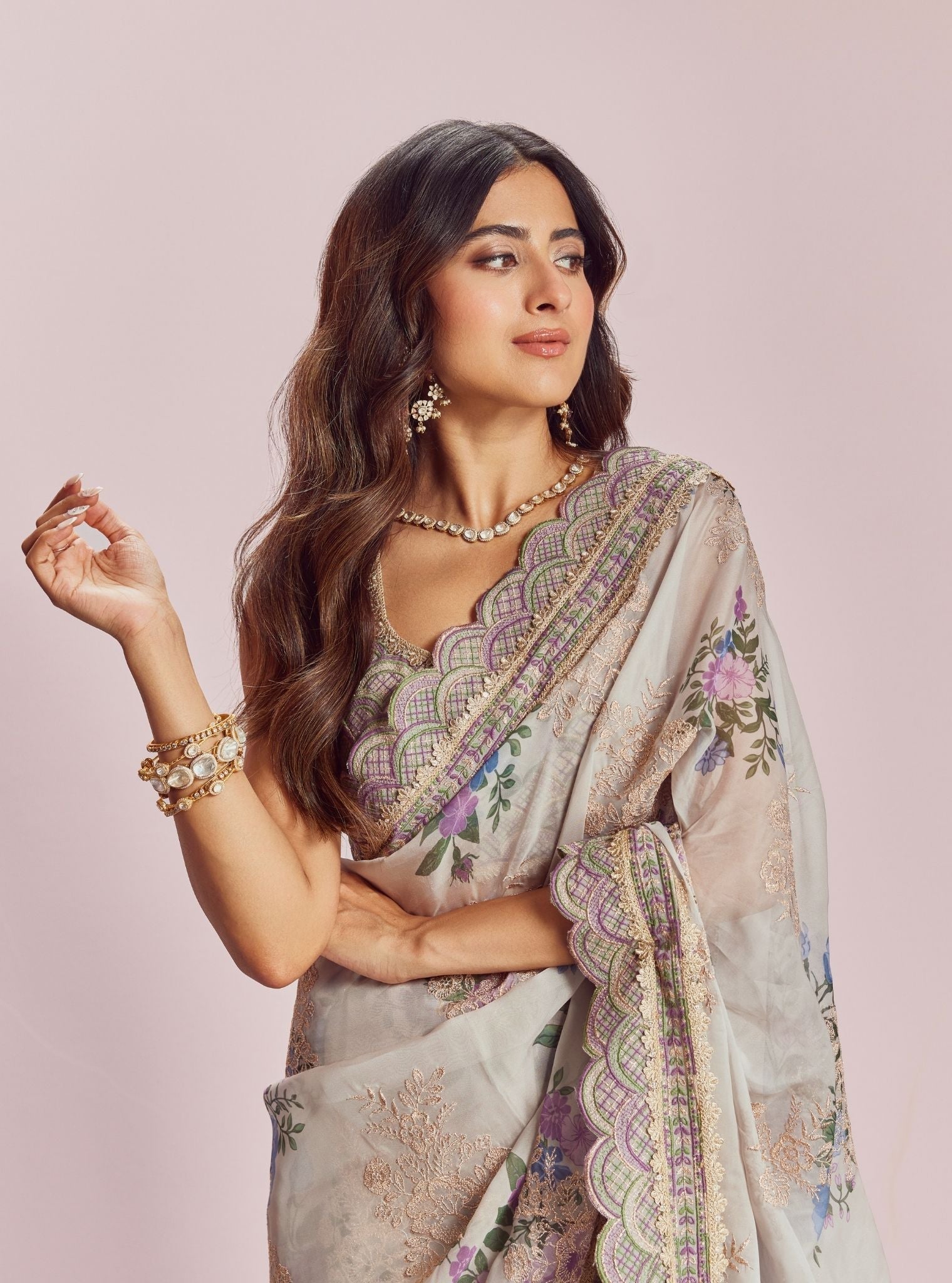 Swar Organza Printed White Saree