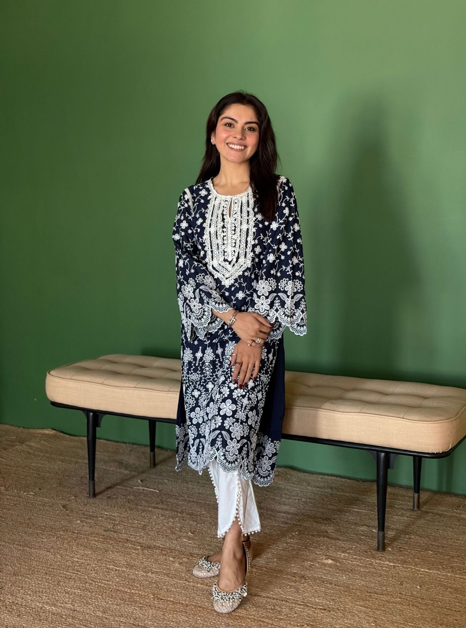 Gauri Supima Cotton Navy Kurta Set