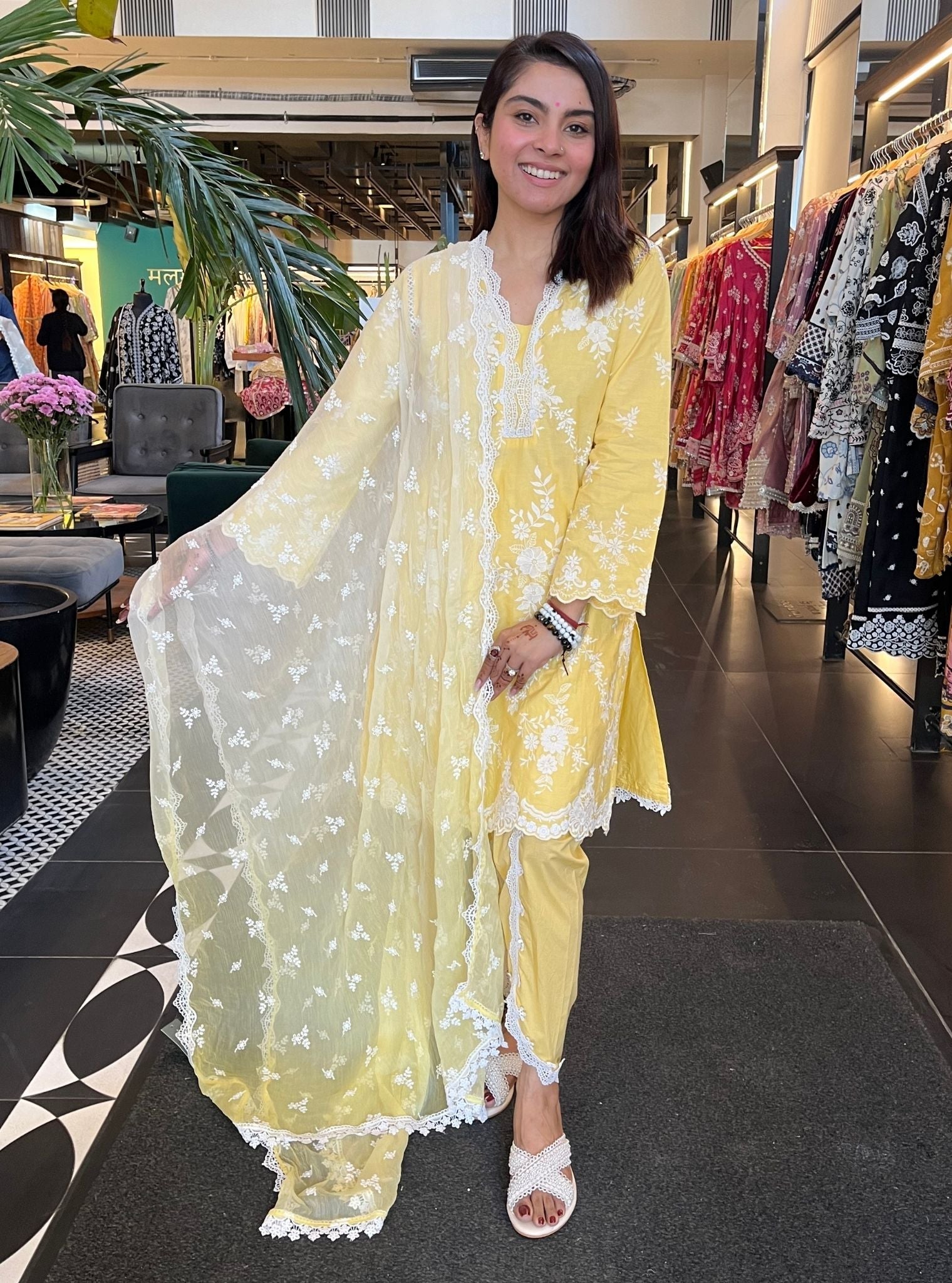 Atrai Supima Cotton Yellow Kurta with Dhoti Pant Set