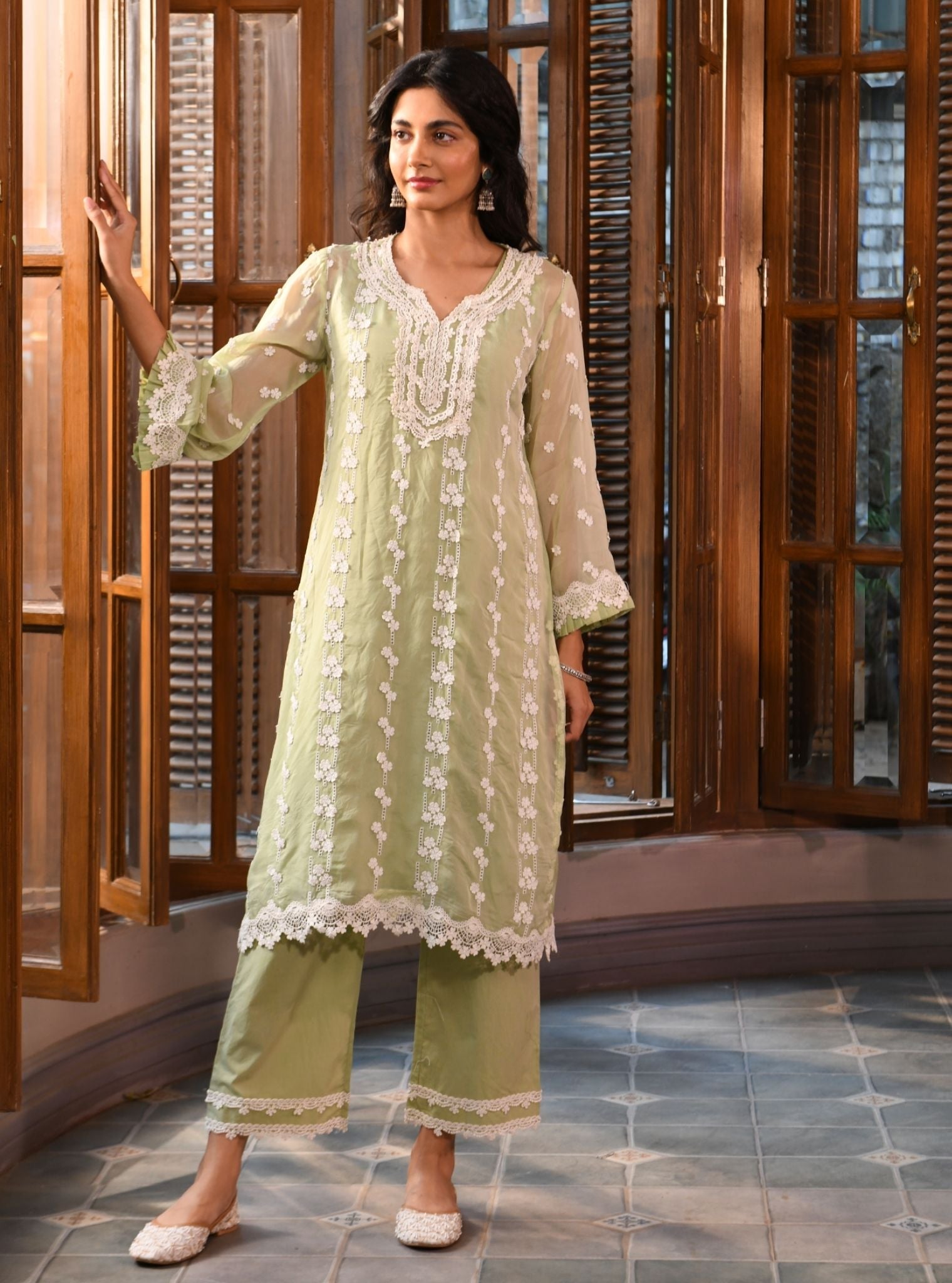 Azita Organza Green Kurta Set