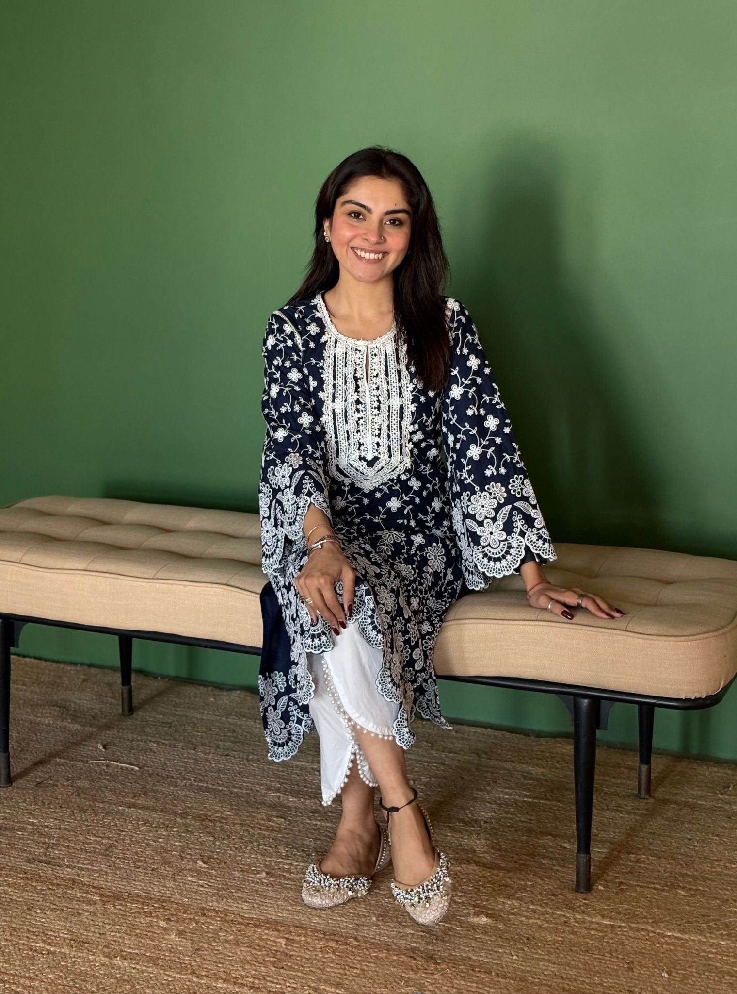 Gauri Supima Cotton Navy Kurta Set