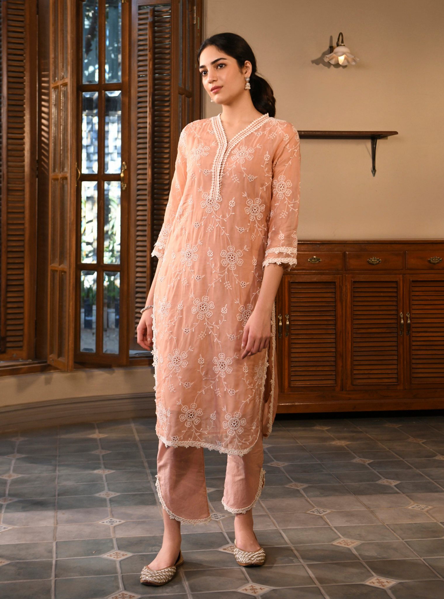 Nezira Organza Peach Kurta Set