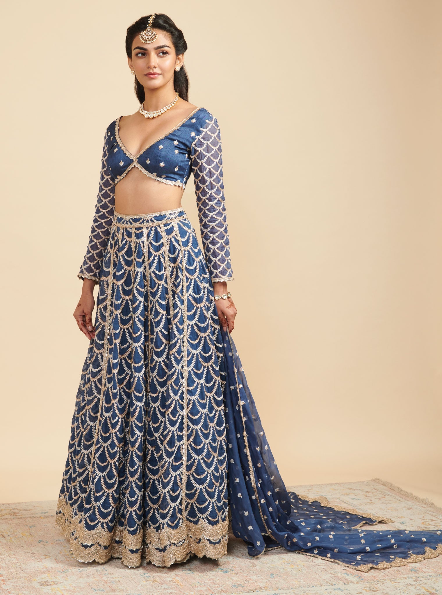 Morni Organza Navy Lehenga