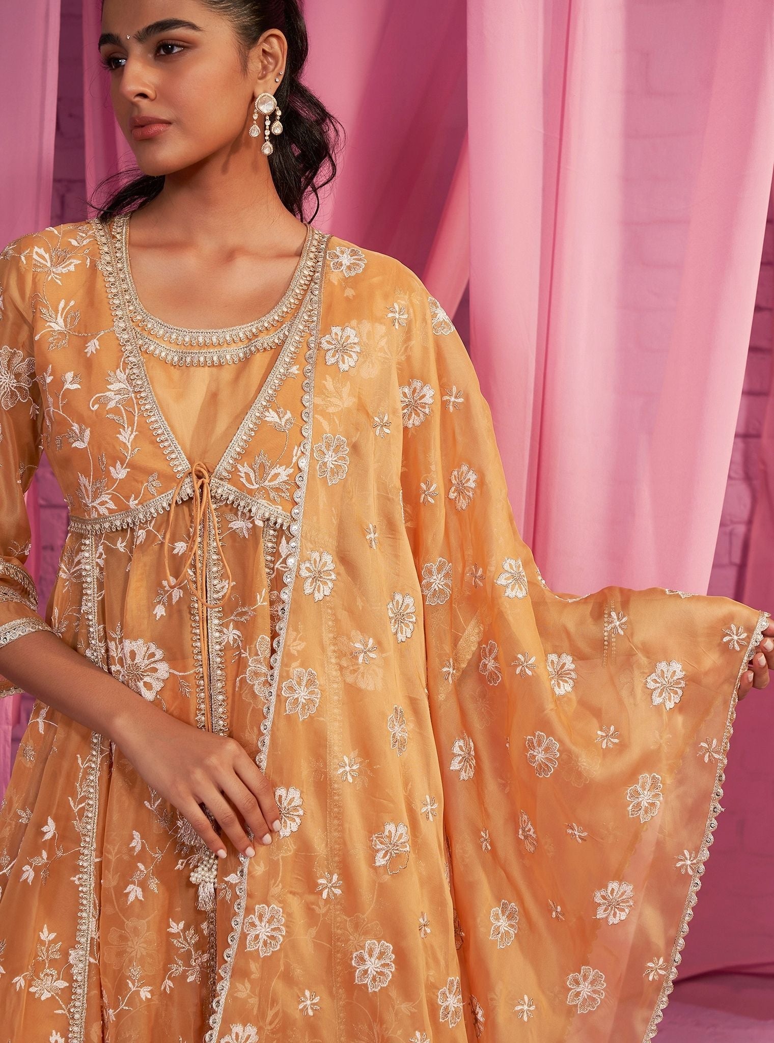 Sharvi Organza Orange Anarkali Kurta Set