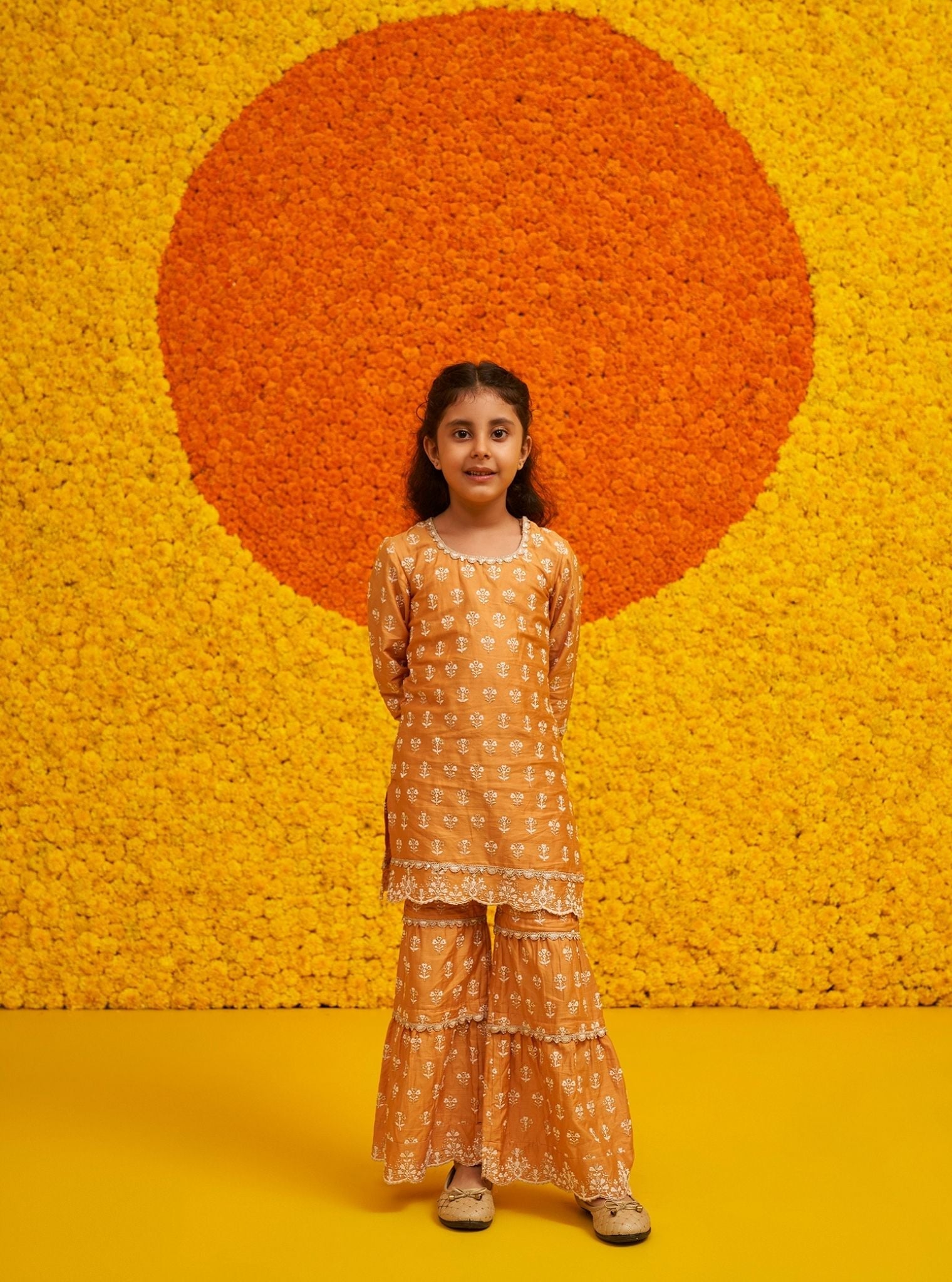 Becca Pima Satin Orange Kurta with Garara Set