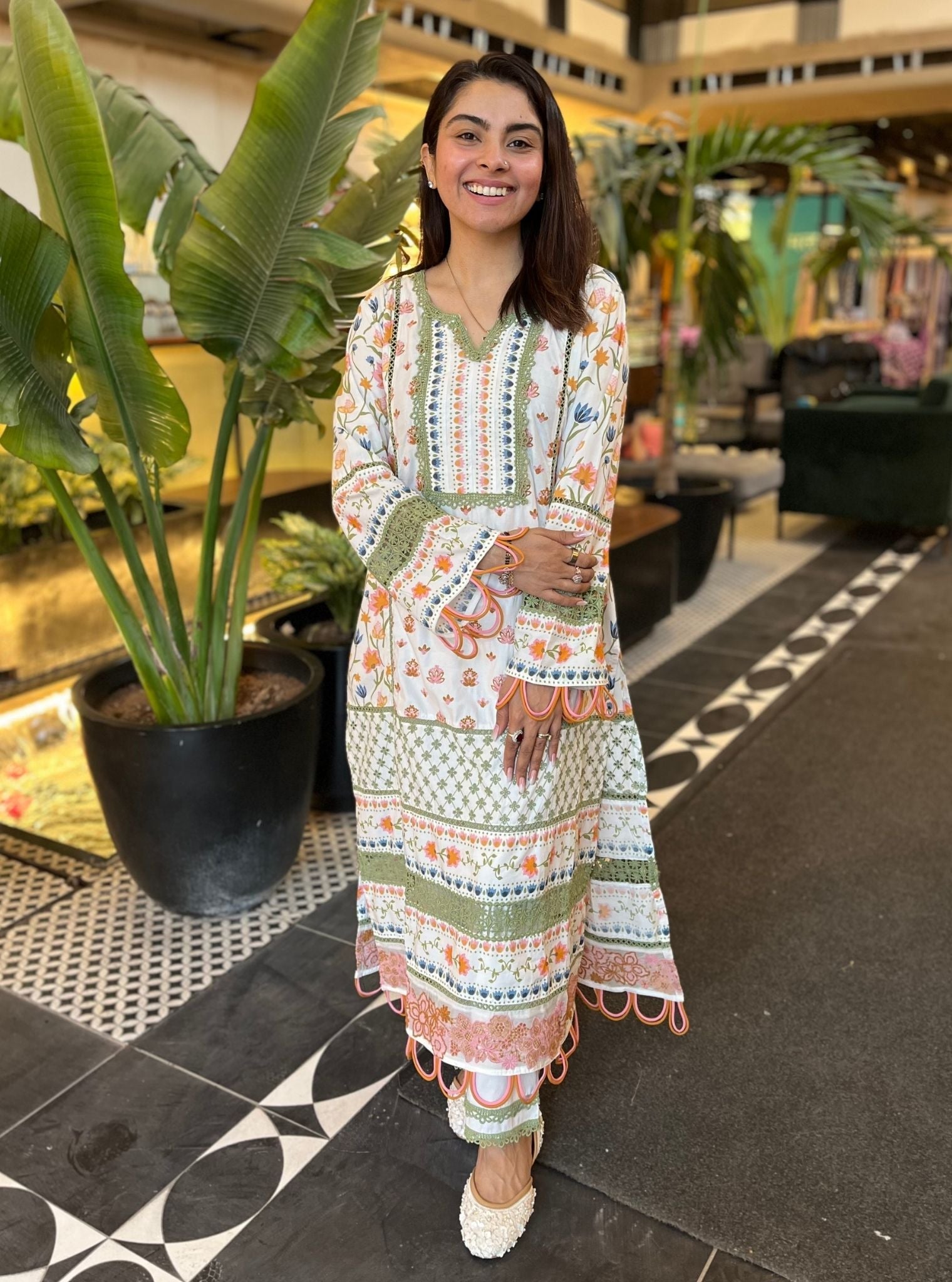 Sanny Supima Cotton Printed White Kurta Set