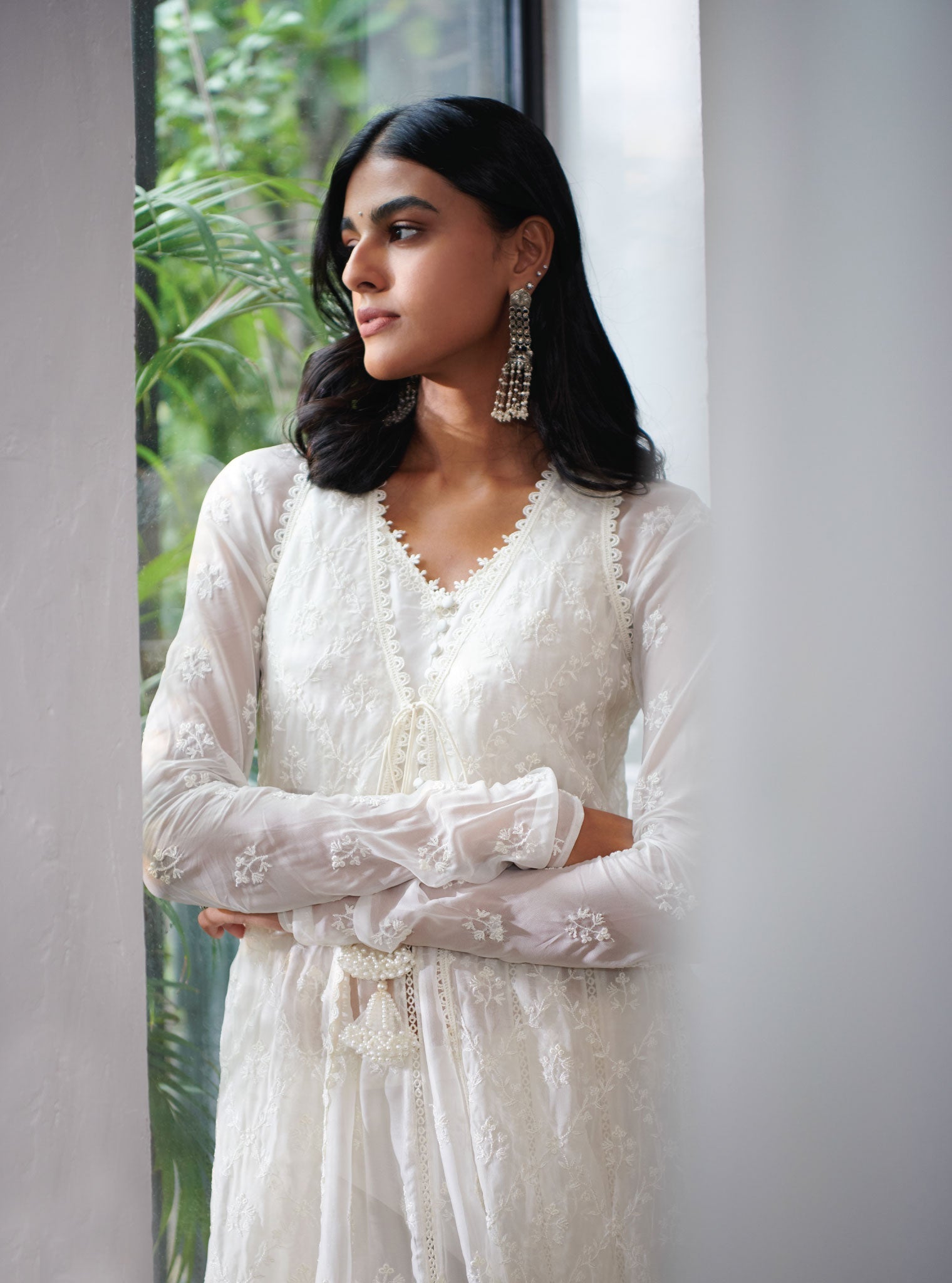 Essex Organza Off White Anarkali Kurta Set