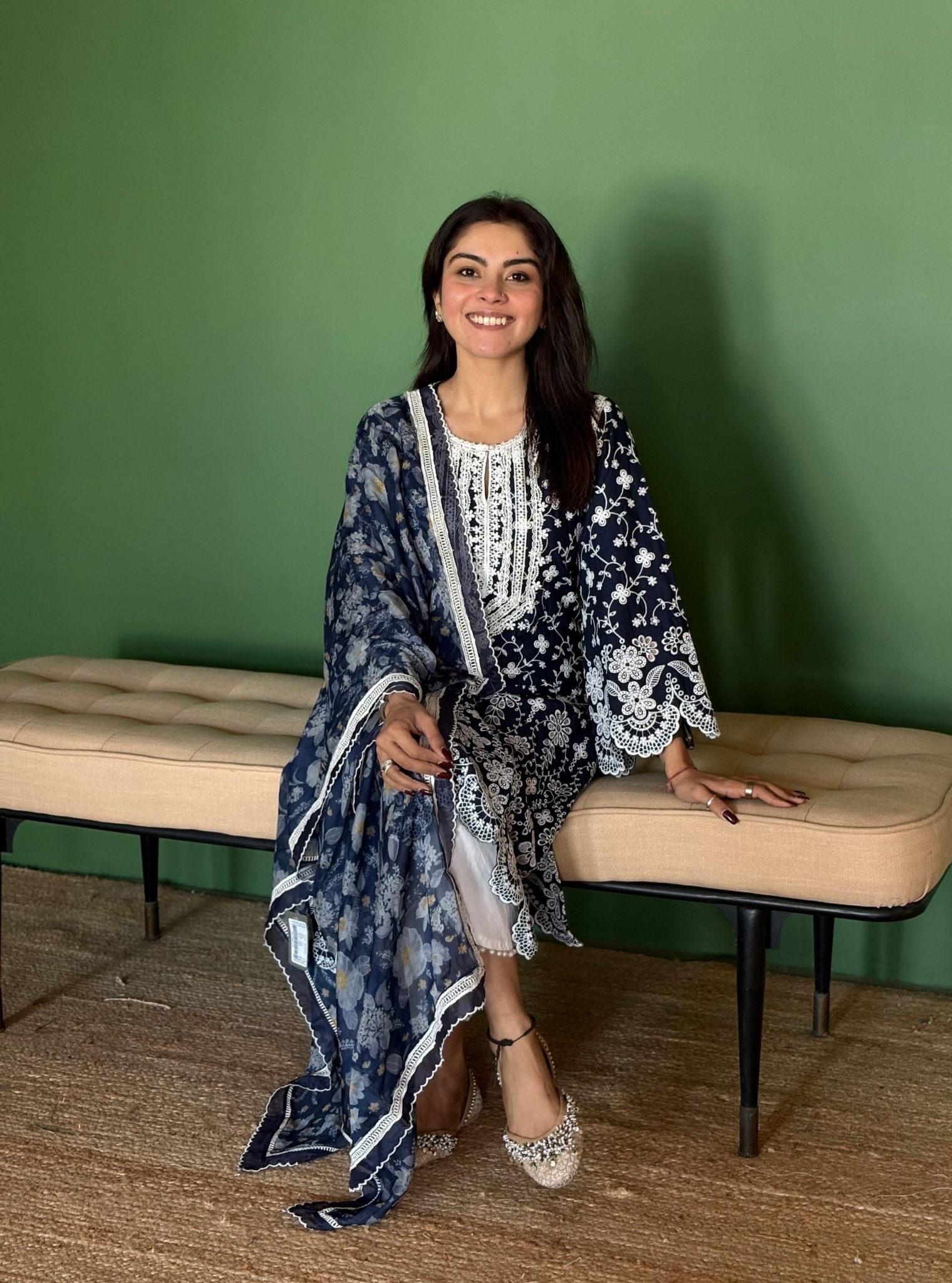 Gauri Supima Cotton Navy Kurta Set