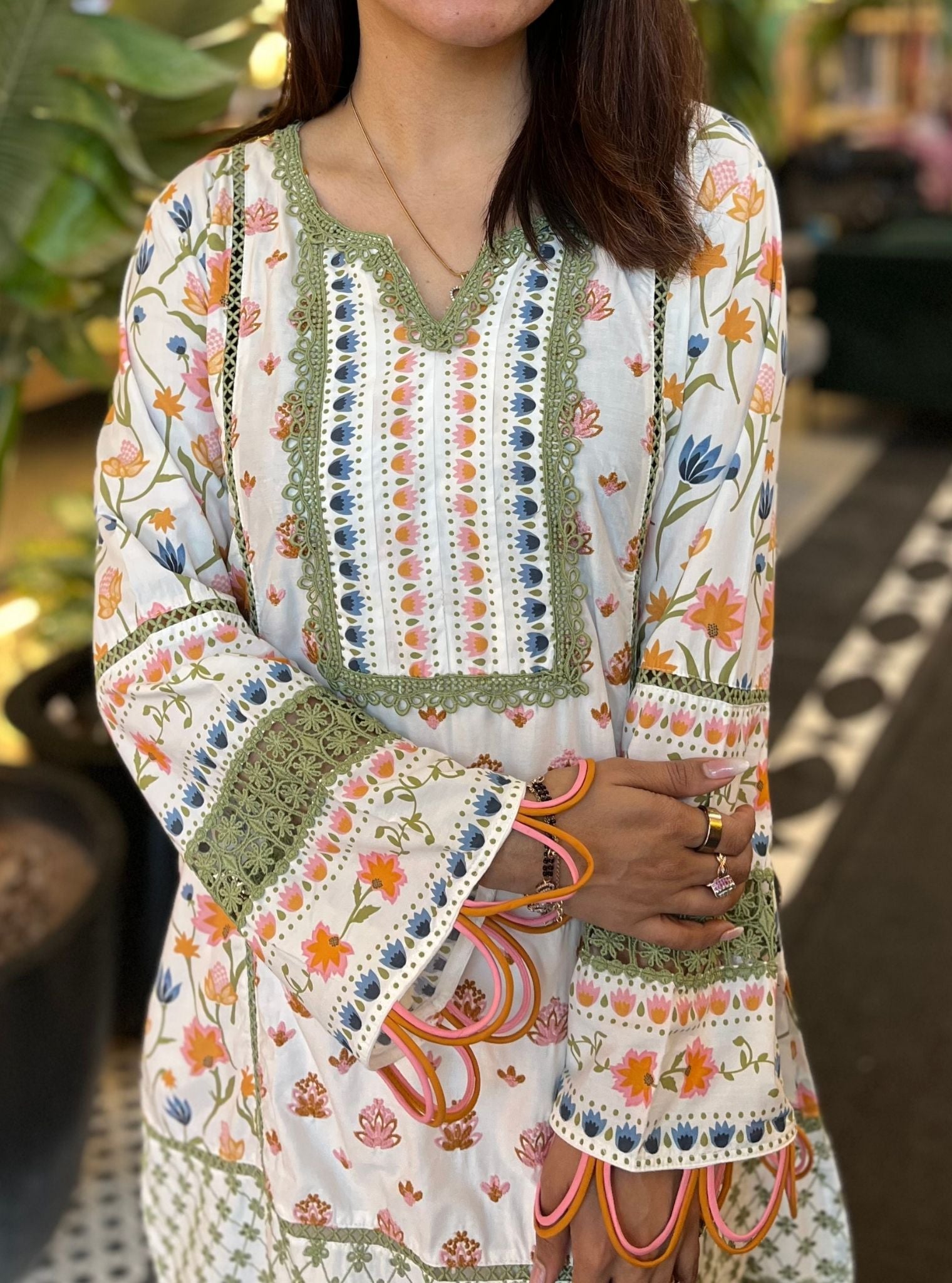 Sanny Supima Cotton Printed White Kurta Set