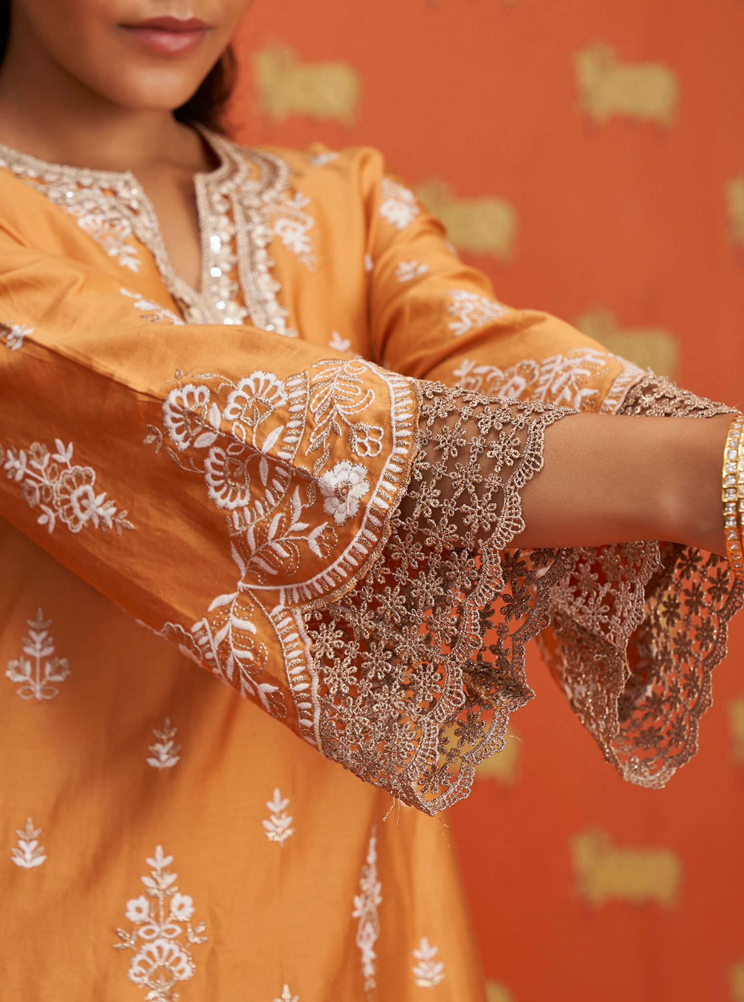 Aree Pima Satin Orange Kurta Set