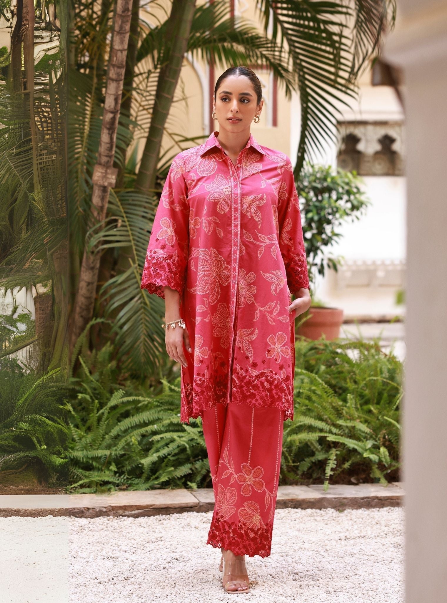 Neris Supima Cotton Printed Fuschia Co-ord Set