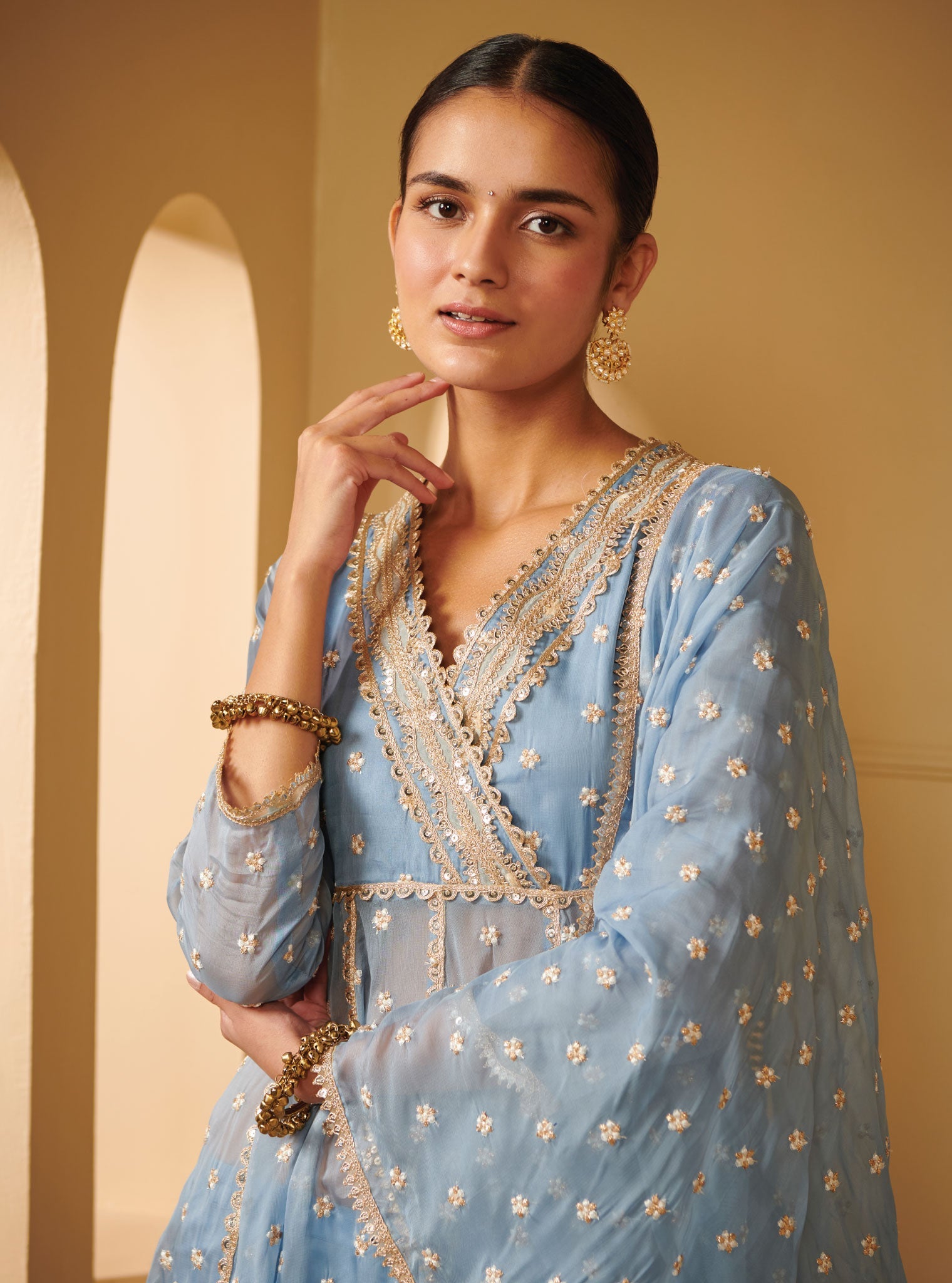 Ancita Organza Blue Anarkali Kurta Set