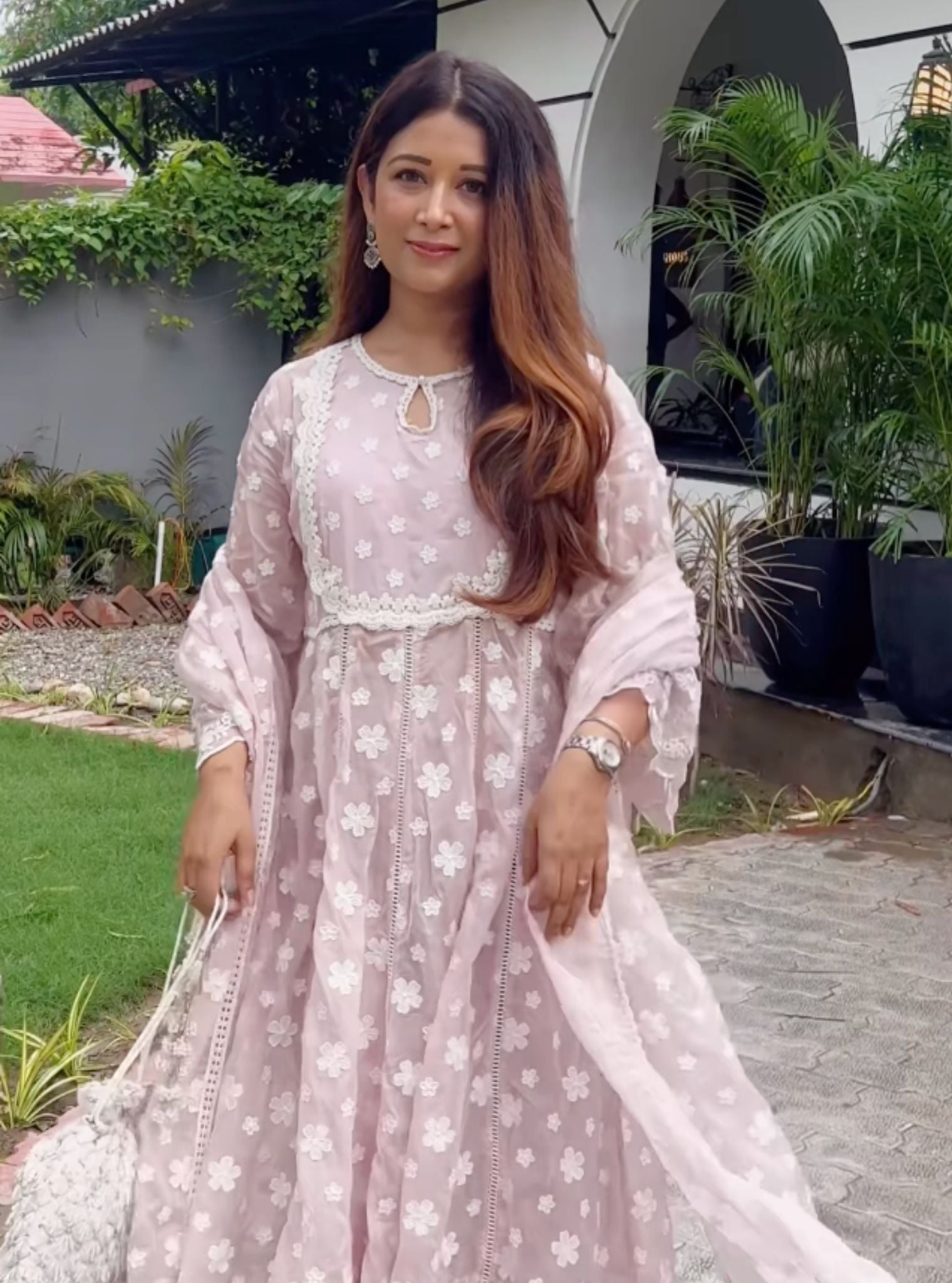 Souri Organza Dusty Pink Anarkali Kurta Set