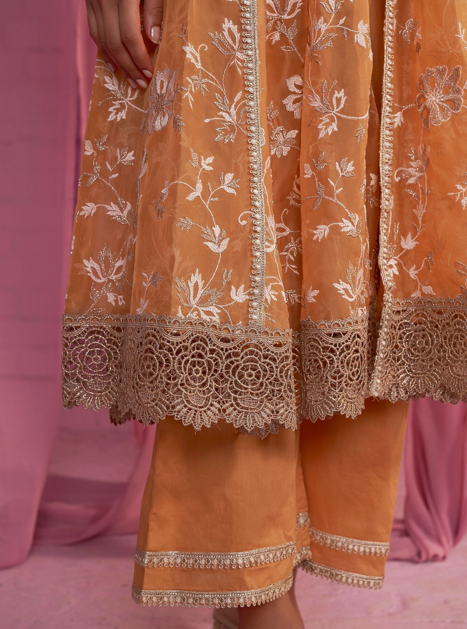 Sharvi Organza Orange Anarkali Kurta Set