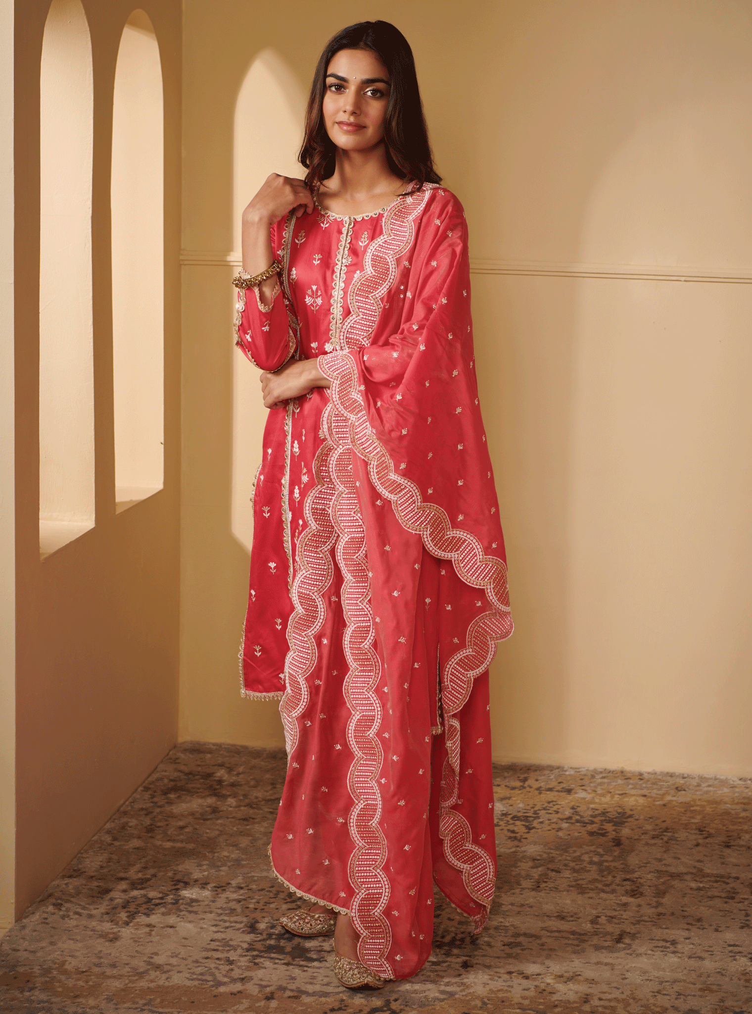 Kaveri Pima Satin Fuchsia Kurta Set