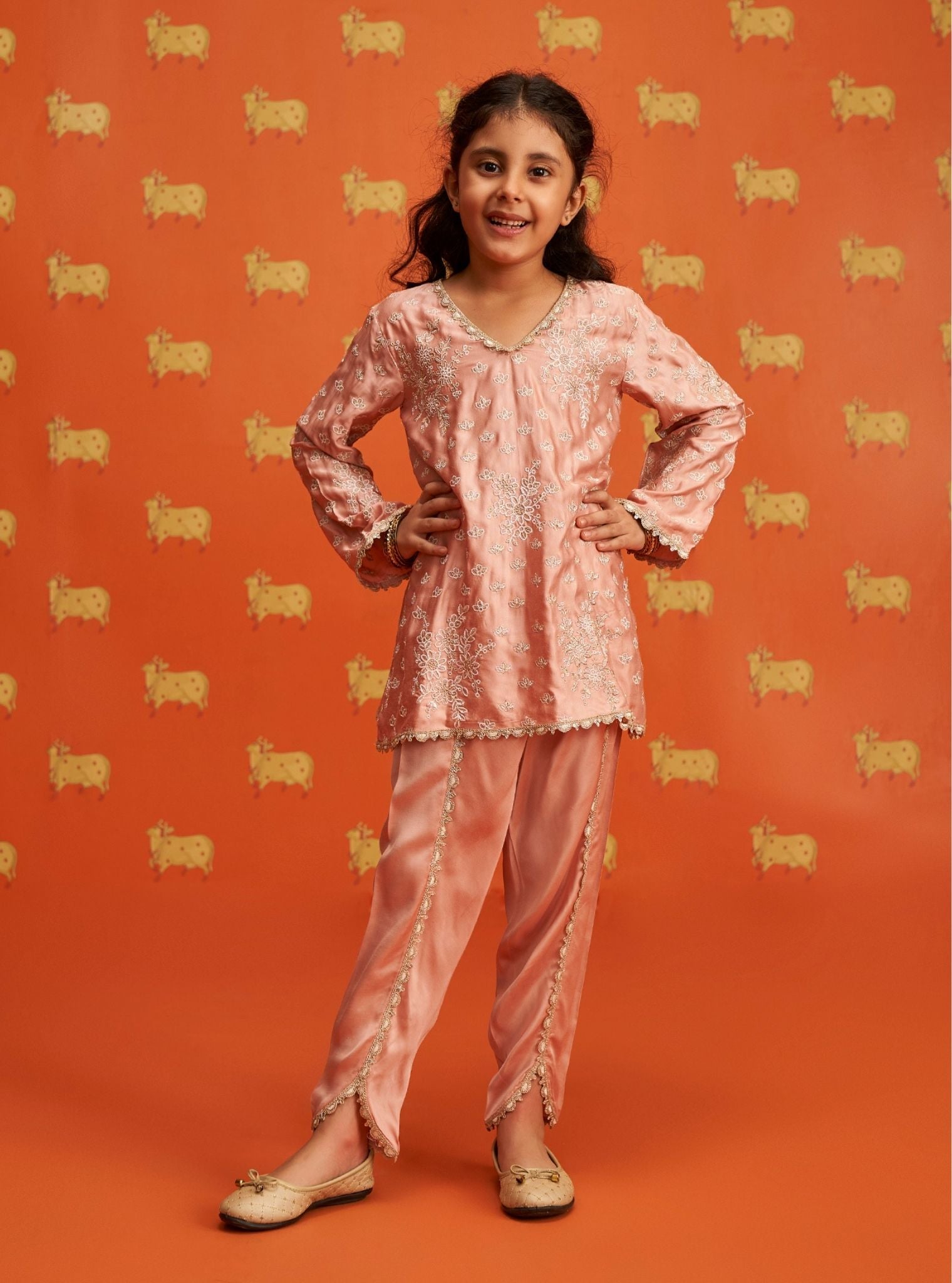 Adeola Cupro Satin Pink Kurta with Dhoti Pant Set