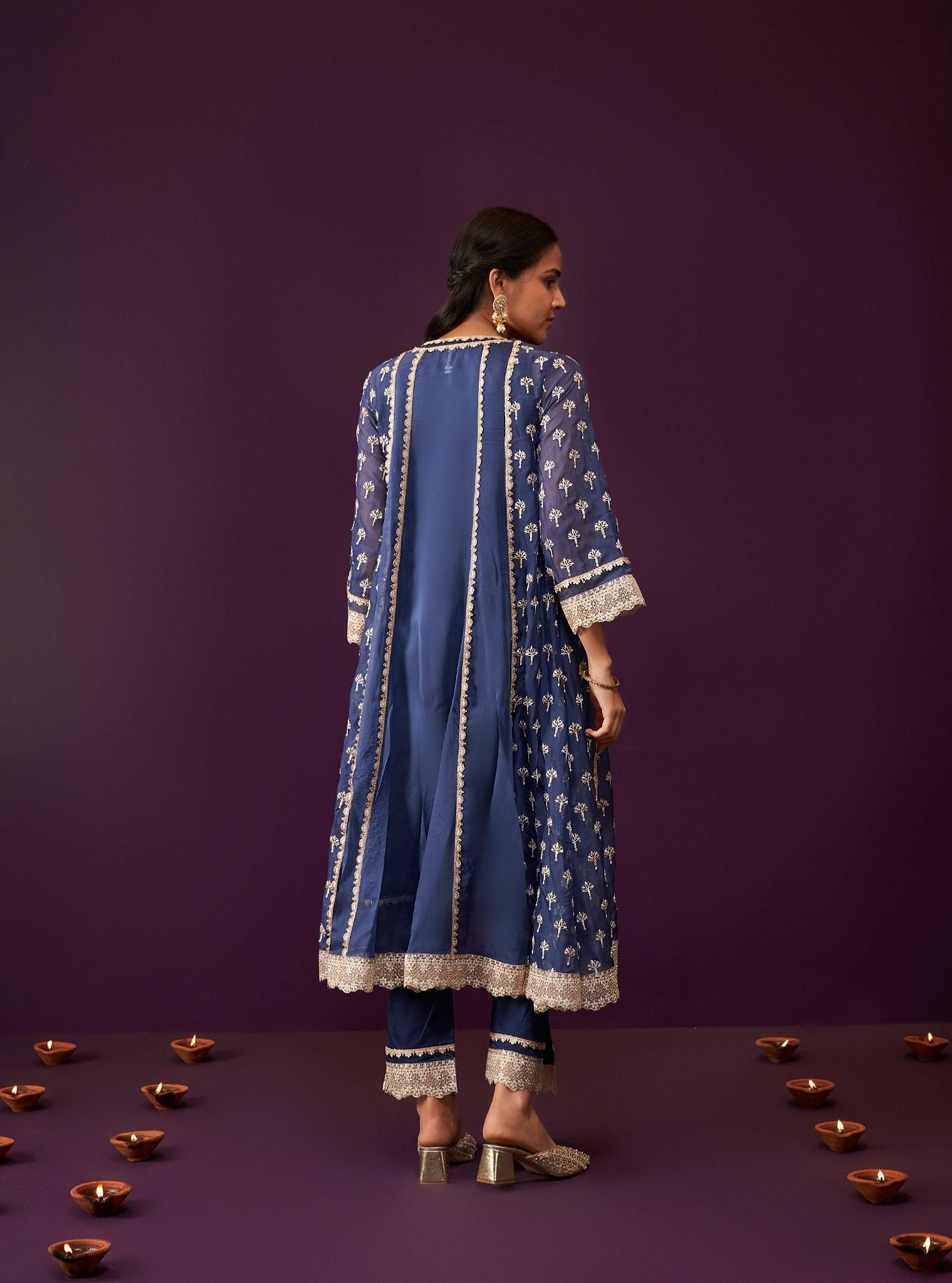 Sanoh Organza Navy Anarkali Kurta Set