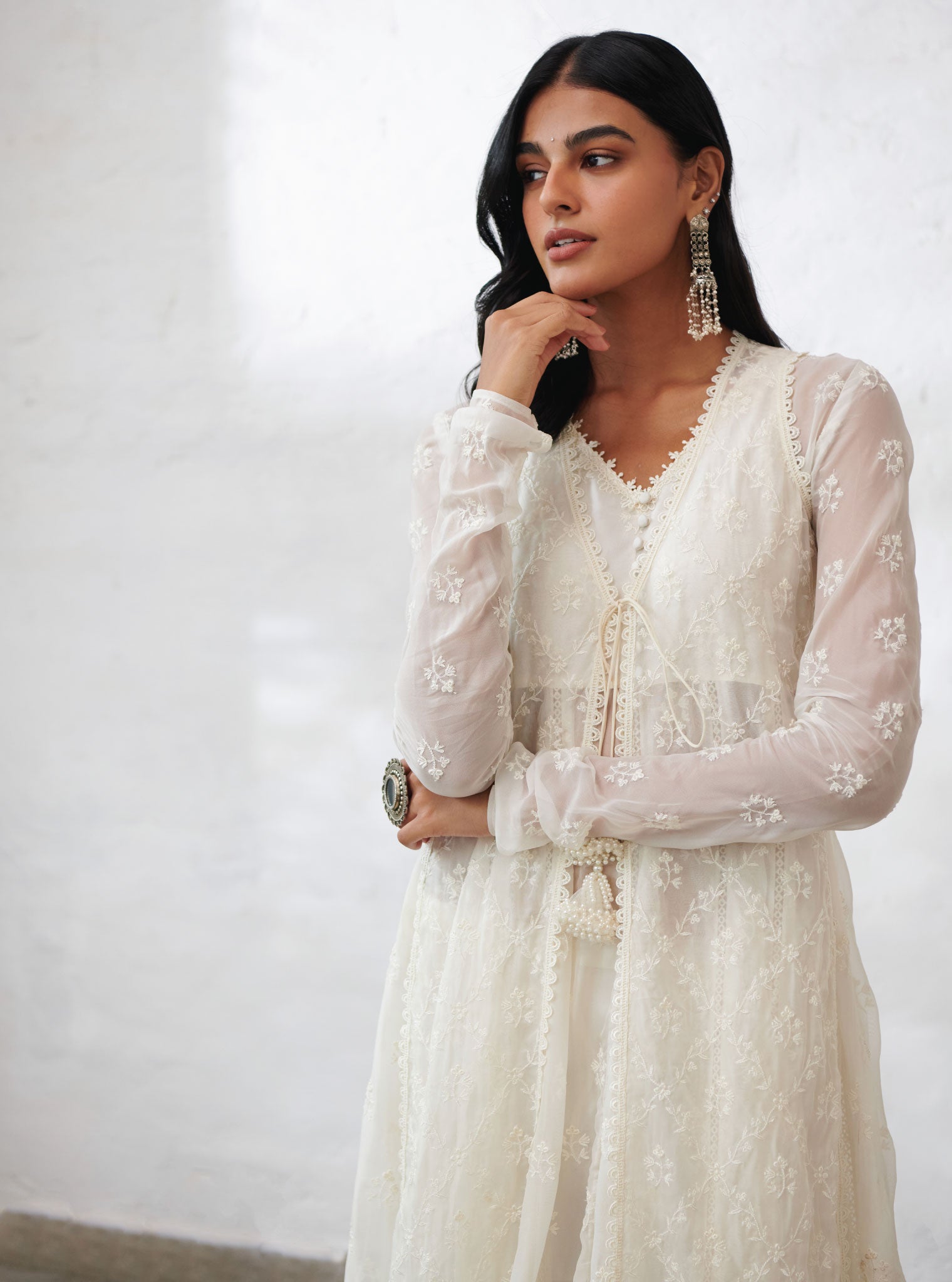 Essex Organza Off White Anarkali Kurta Set