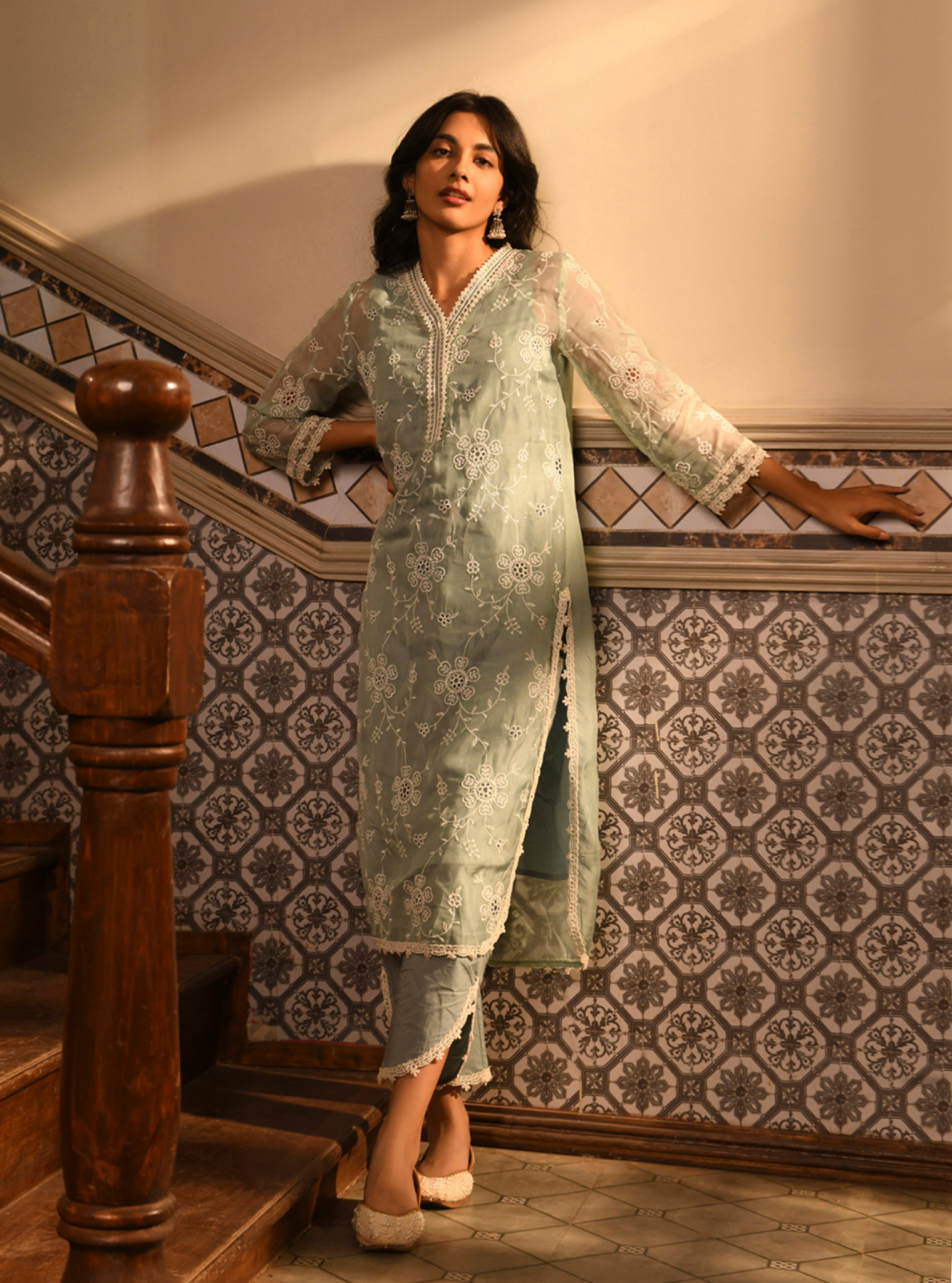 Nezira Organza Teal Blue Kurta Set