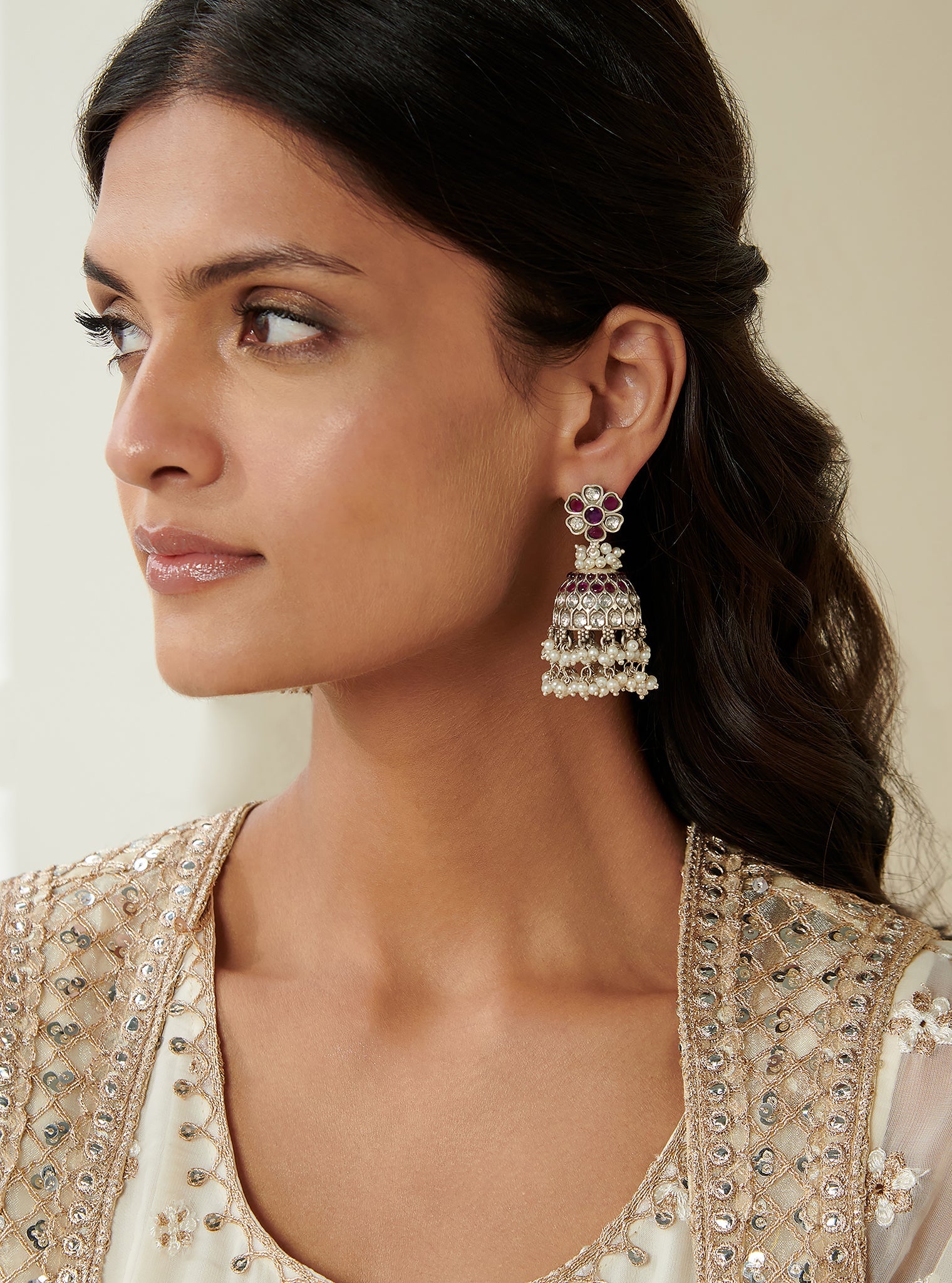 Pure Silver Dakshi pink jhumka