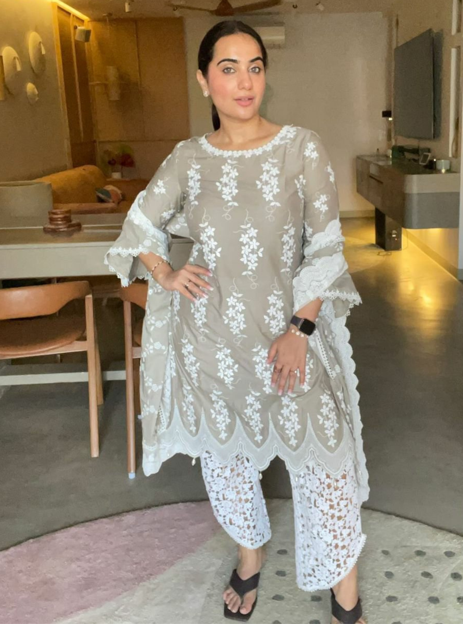 Zuluk Supima Cotton Grey Kurta Set