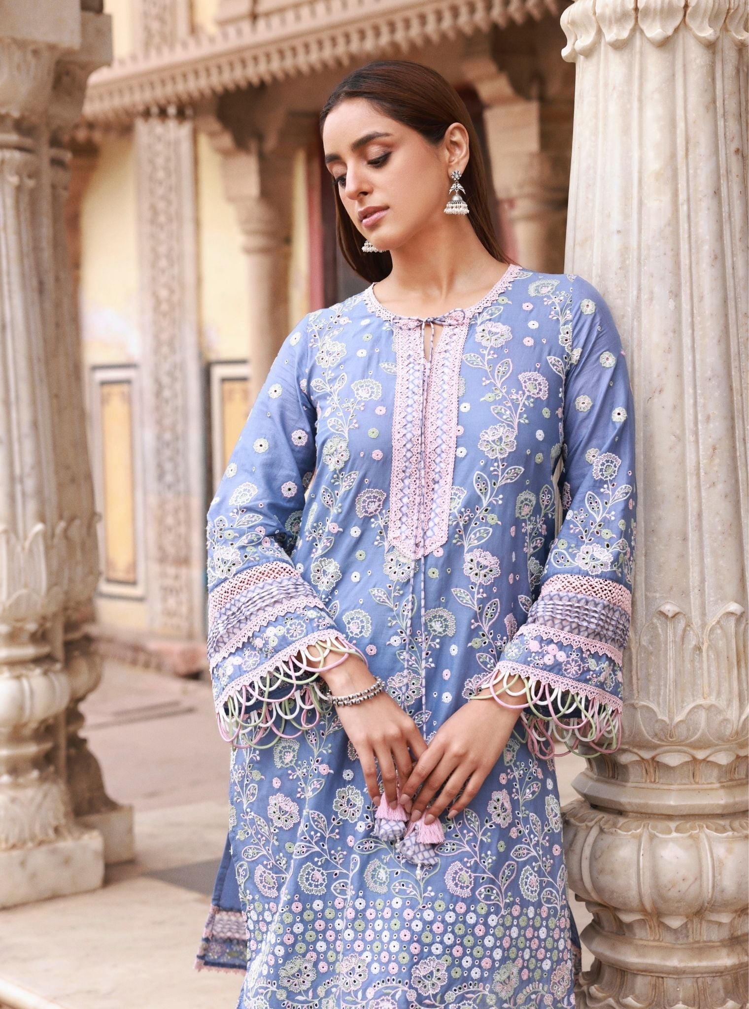 Avarni Supima Cotton Blue Kurta Set