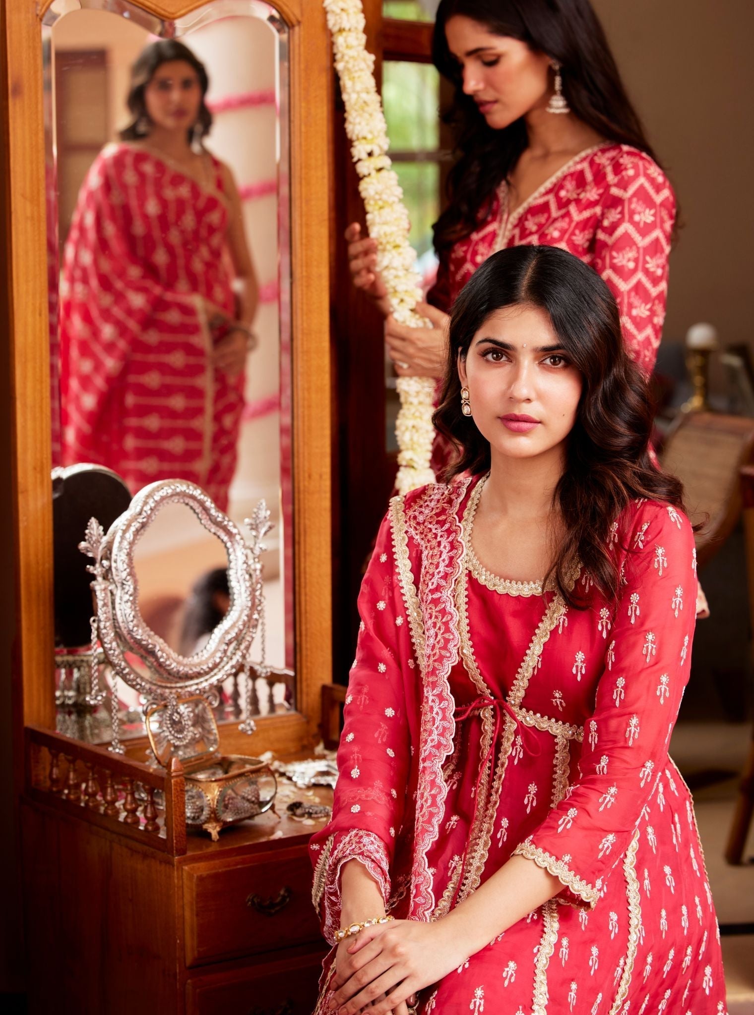 Samici Organza Red Anarkali Kurta Set