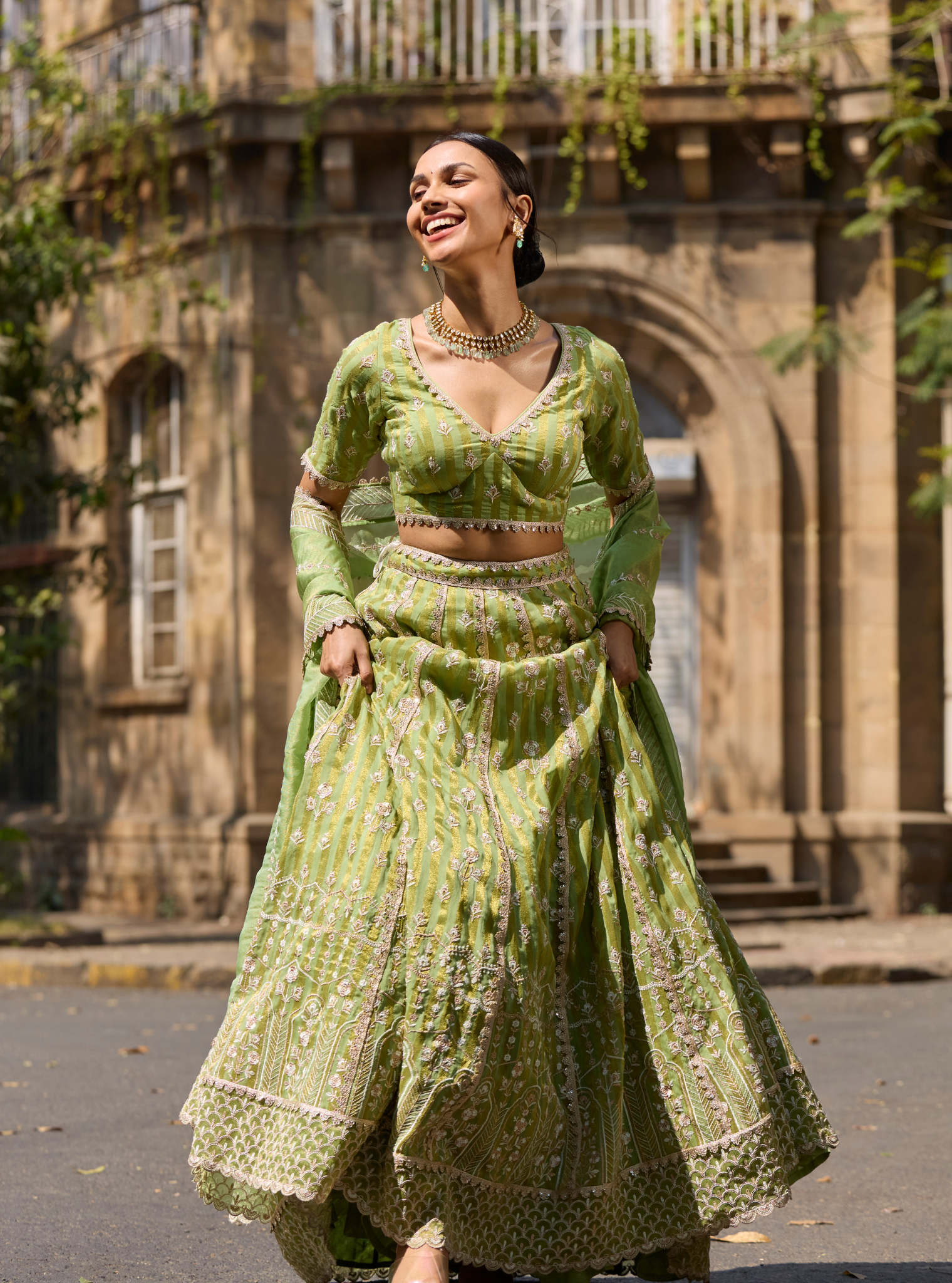 Sindhuri Banarsi Green Lehenga