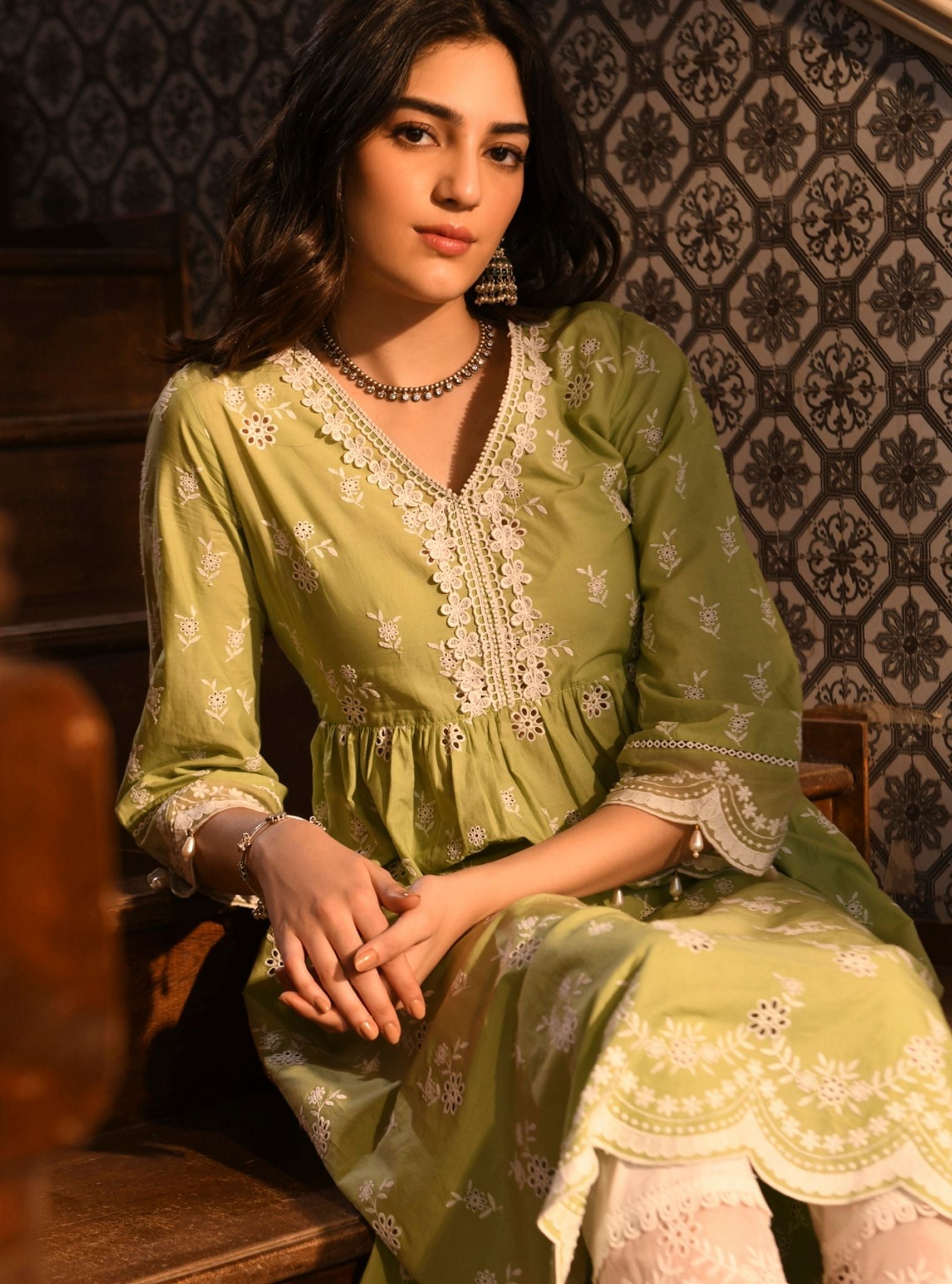 Afarin Supima Cotton Light Green Anarkali Kurta Set