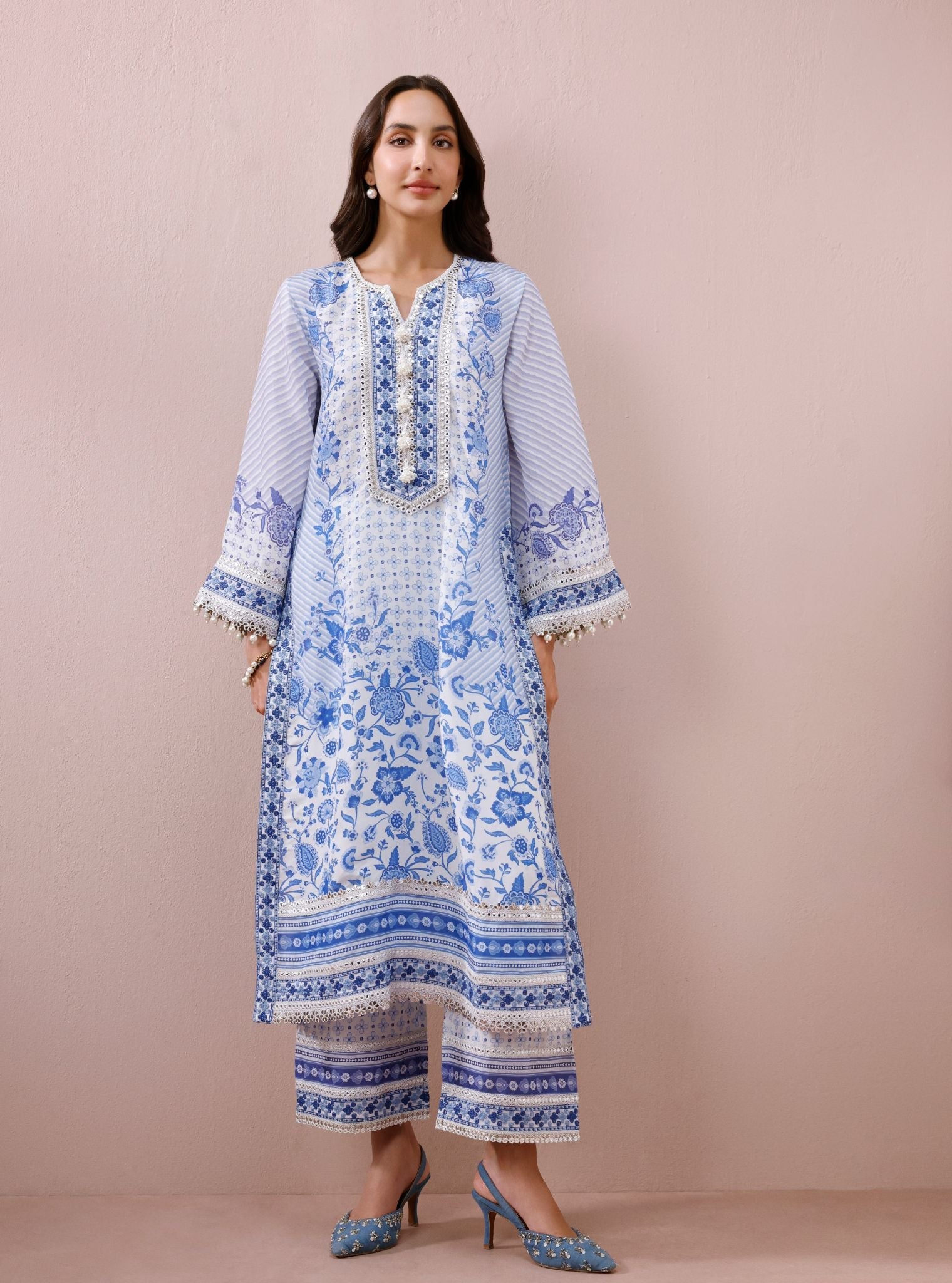 Olisha Lawn Off-white & Blue Kurta Set