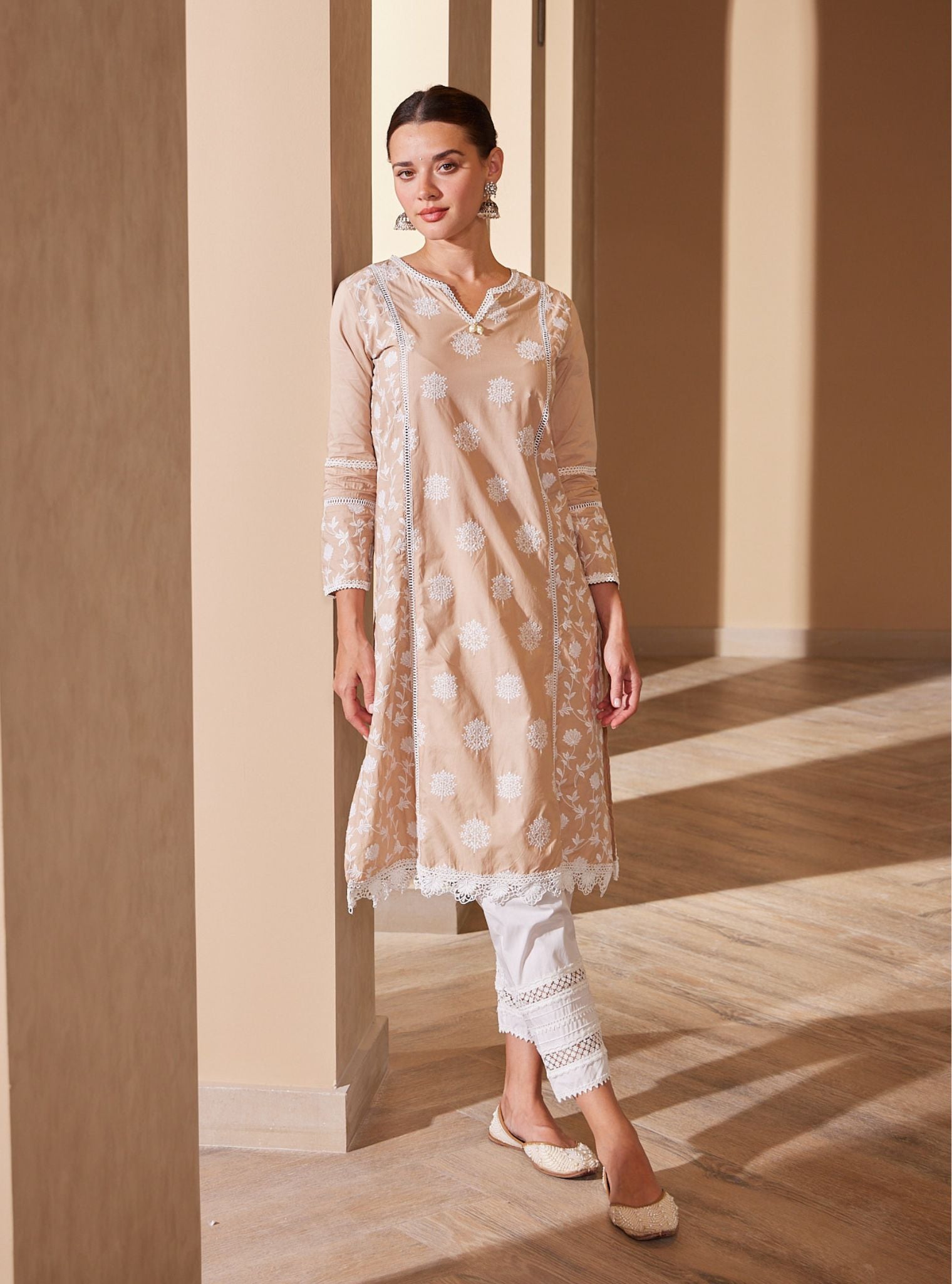Kannur Supima Cotton Beige Kurta Set